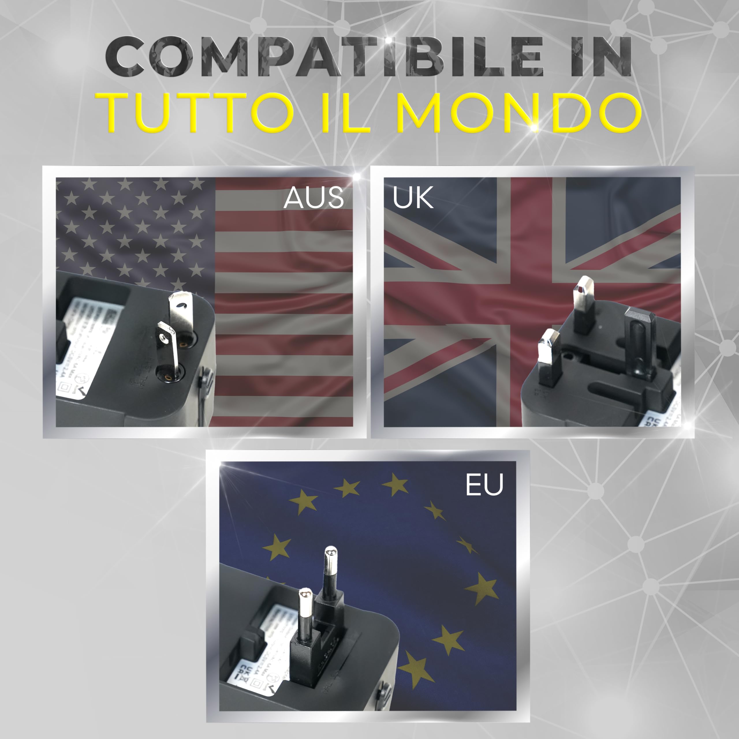 Adattatore Universale da Viaggio Internazionale USA UK Europa Australia Giappone con Protezione Surge Integrata
