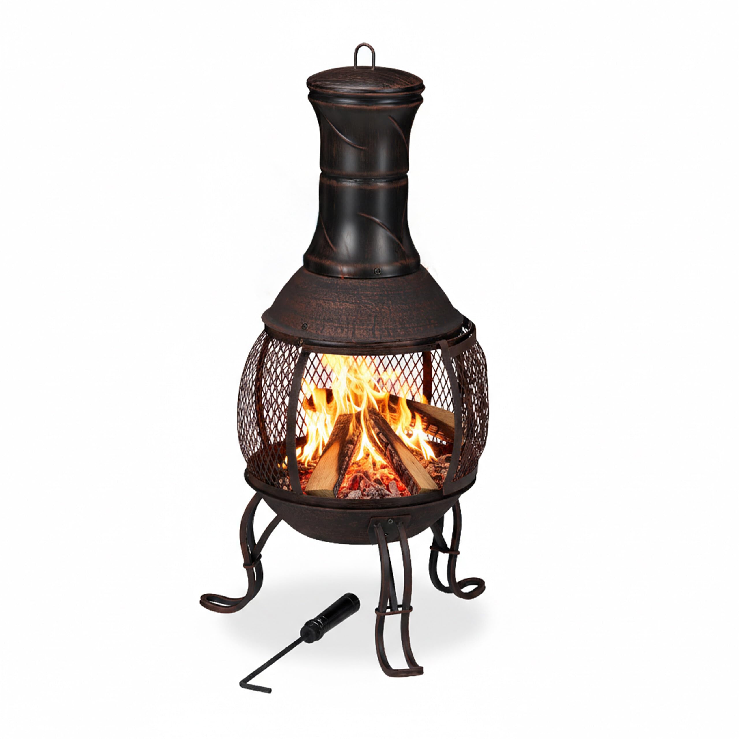 Relaxdays brasero Mexicain, tisonnier, Gril en Bois, Pare-étincelles, Jardin, terrasse, Antique, H 89 cm, Rouge-Bronze