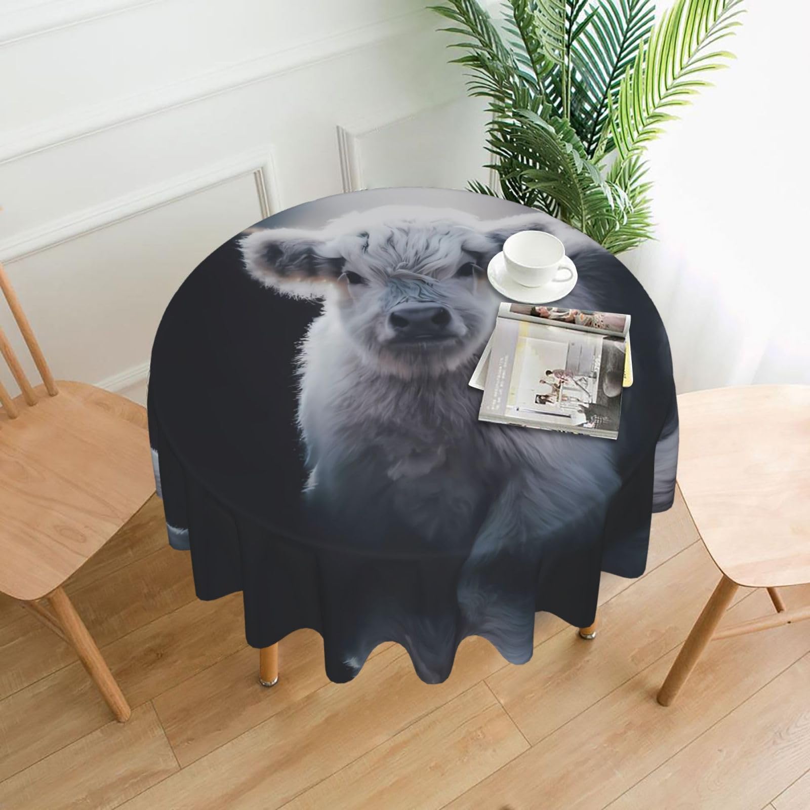 ZHAOUR Gray Cow Print Round Washable Tablecloth – Table Cover