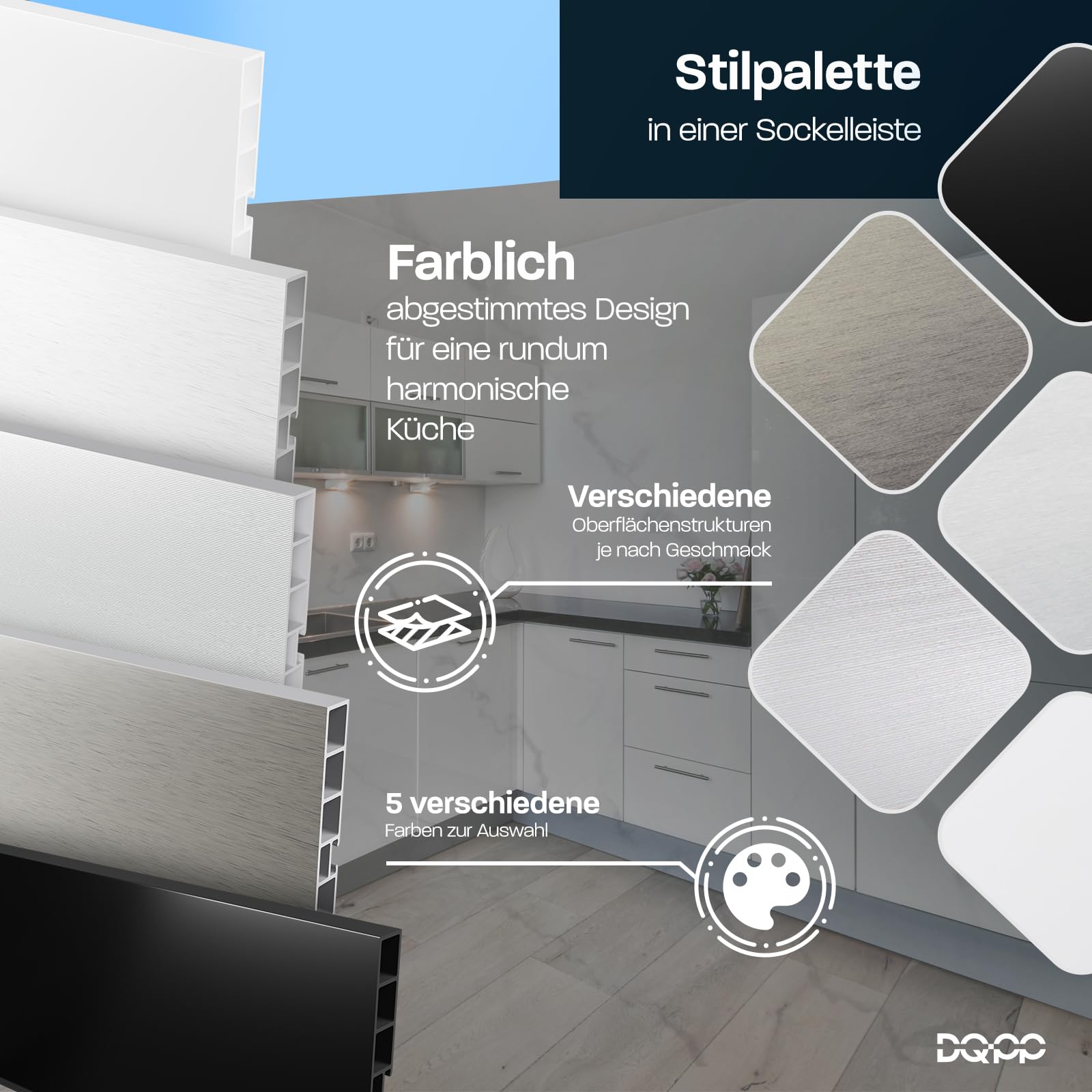 DQ-PP Sockelleiste 4,5m – Sockelblende – 150mm – Schwarz Hochglanz – Kunststoff – Sockel – Sockelprofil – Küchensockel – Kuechensockelleiste für Einbaukueche
