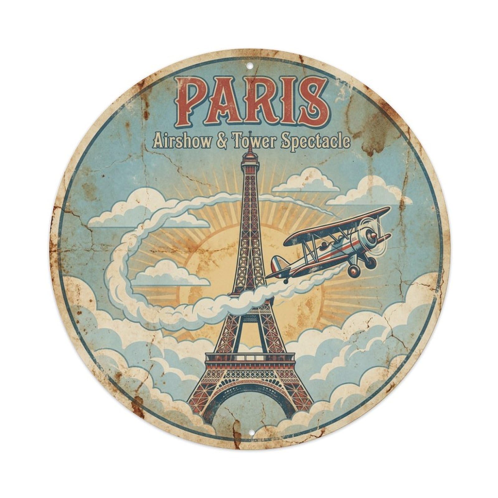 Olhnbad Style Paris Aviation Tower Skyward Route Travel Vintage Metal Tin Sign