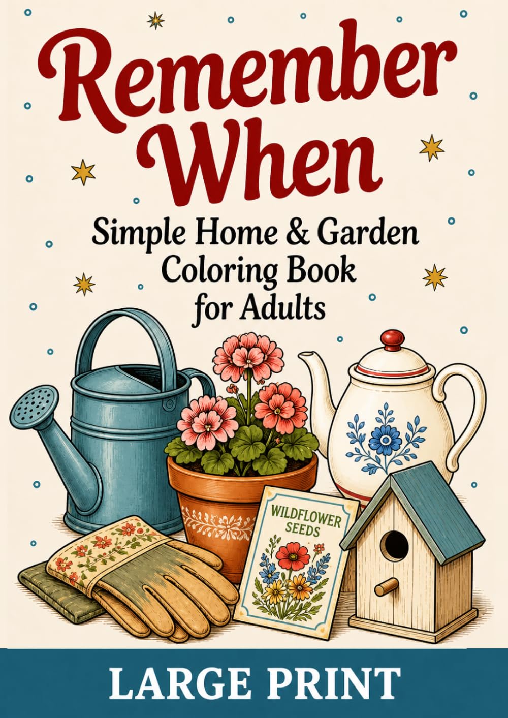 Remember When - Simple Home & Garden Coloring Book For Adults: Large Print Bold Vintage Designs for Seniors, Relaxation, Reminiscence, Dementia, Alzheimer’s & Low Vision