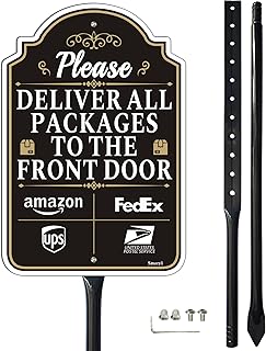 Please Deliver All Packages To The Front Door Sign with 34.6" Stake for Yard, 12” x 8” Delivery Signs for Packages, Rust-Free Aluminum, Weatherproof, Easy to Install, 1 Pack