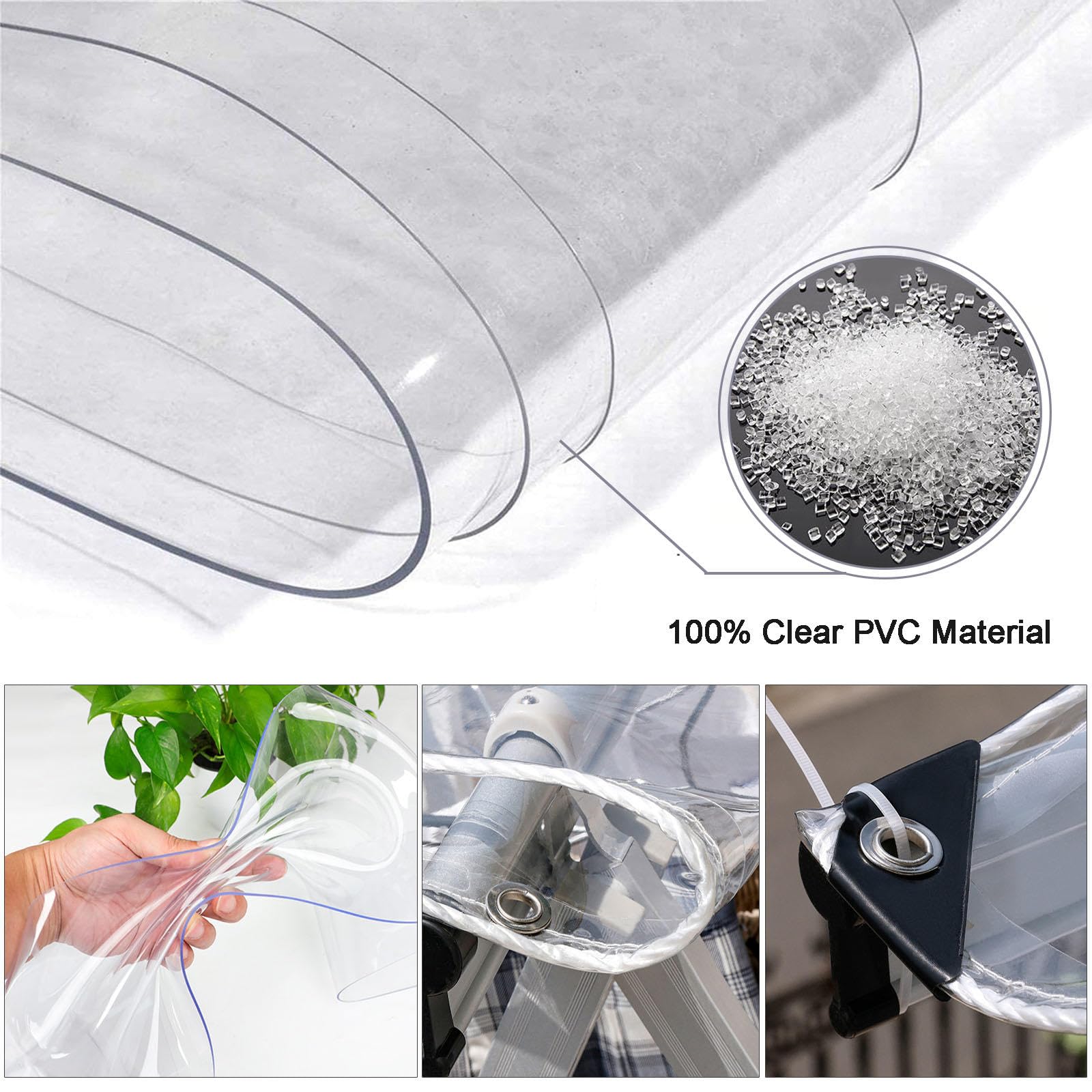 Tarpaulin Side Panels Waterproof Heavy Duty,Clear Tarps 1/1.2/1.5/1.8/2/2.3/2.6/3/4.5m,PVC Tarpaulin With Zips,Uv And Ageing Resistant,Customisable Transparent Tarp Cover,WxH-1.8x1.8m/5.9x5.9ft - View #5