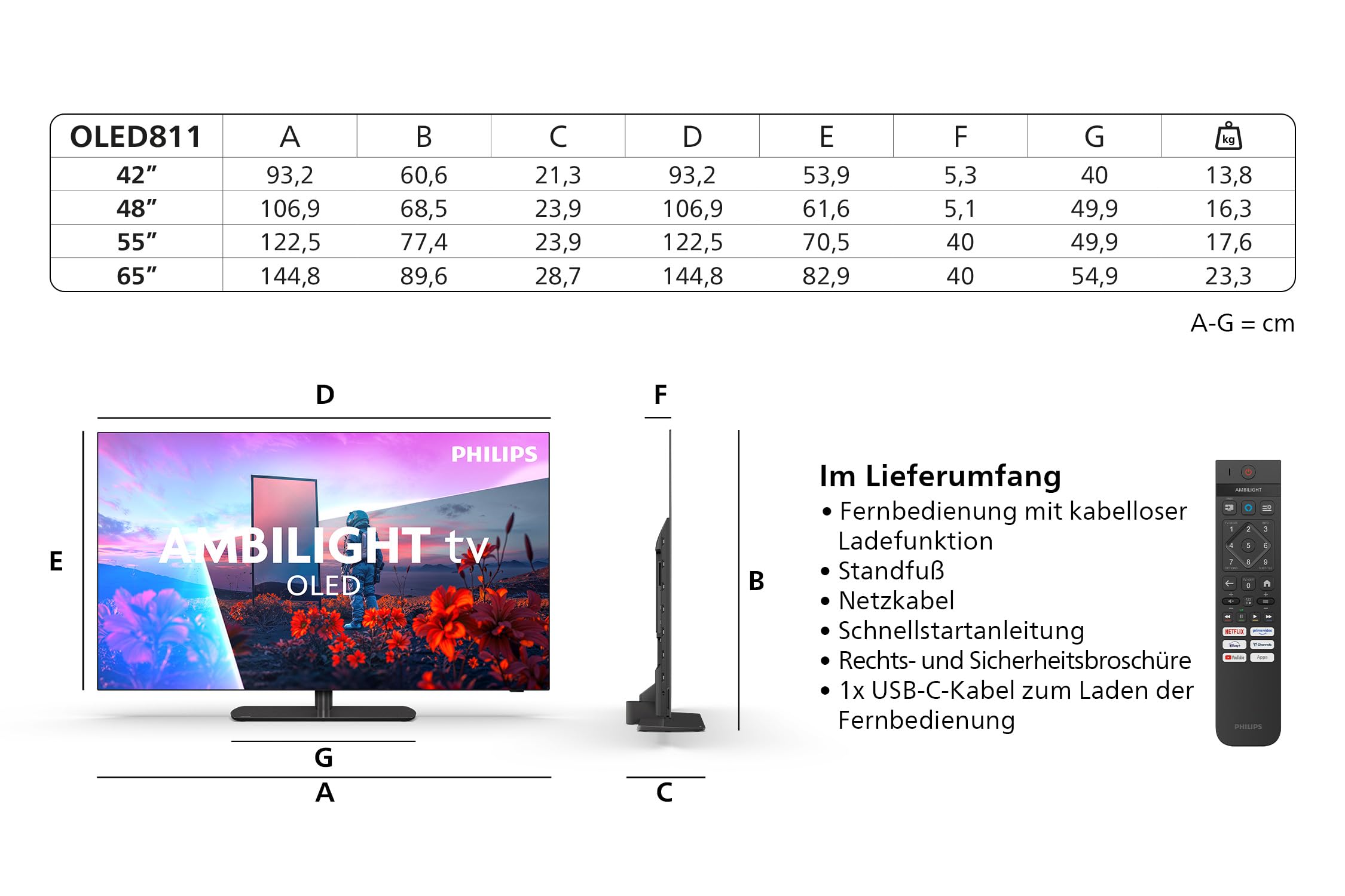 PHILIPS Ambilight TV 55OLED811/12 55 Zoll 4K OLED Smart TV | P5-AI Perfect Picture Engine, Ultra HD, Google TV, Dolby Vision und Atmos Sound