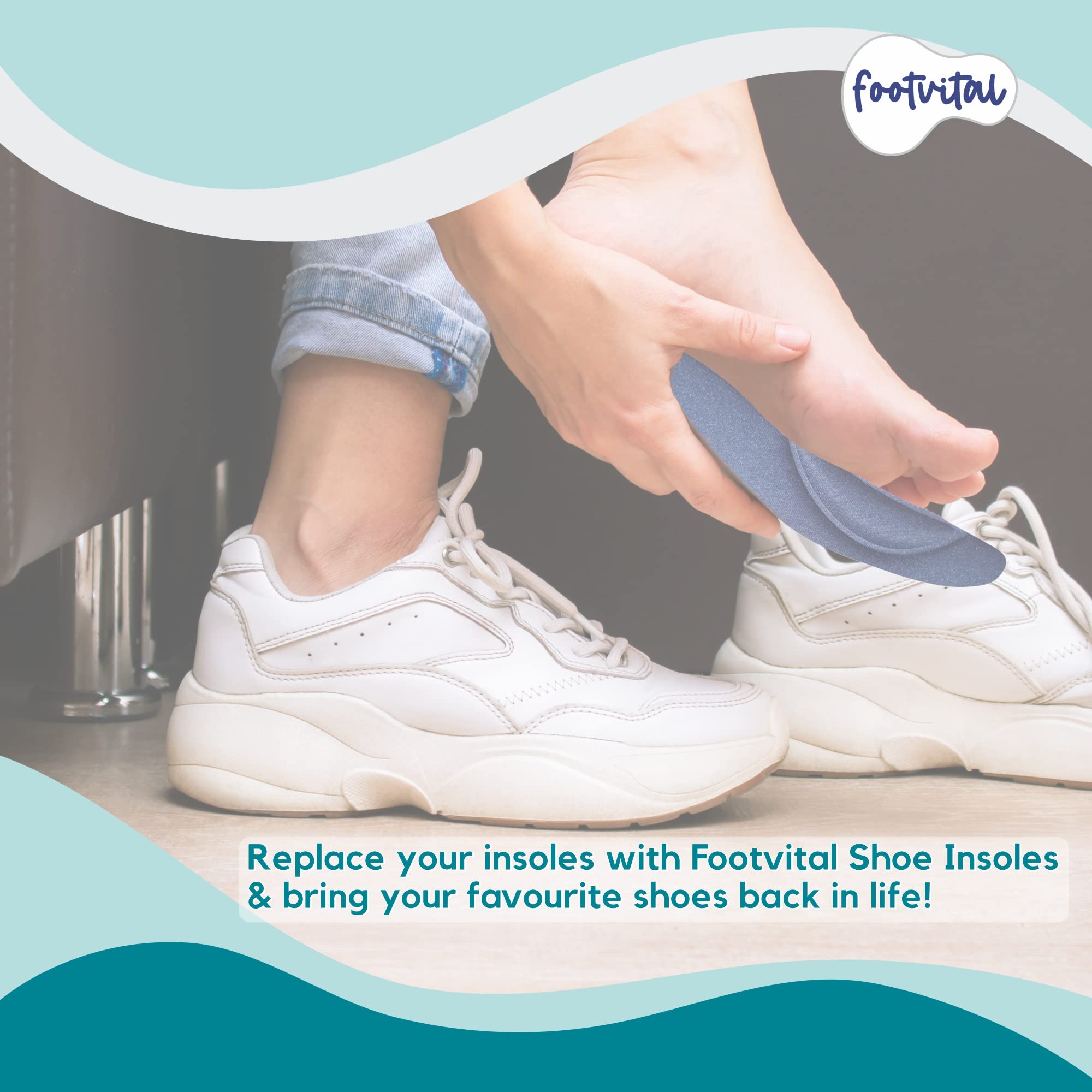 Footvital Memory Foam Shoe Insoles Comfortable Insoles Supports Heel & Arch Absorbs Foot Sweat & Moisture Ultra Soft Cushioned Lightweight Durable Washable Pads for Men & Women Blue (1 Pair)(Size-8) - Image 6 thumbnail