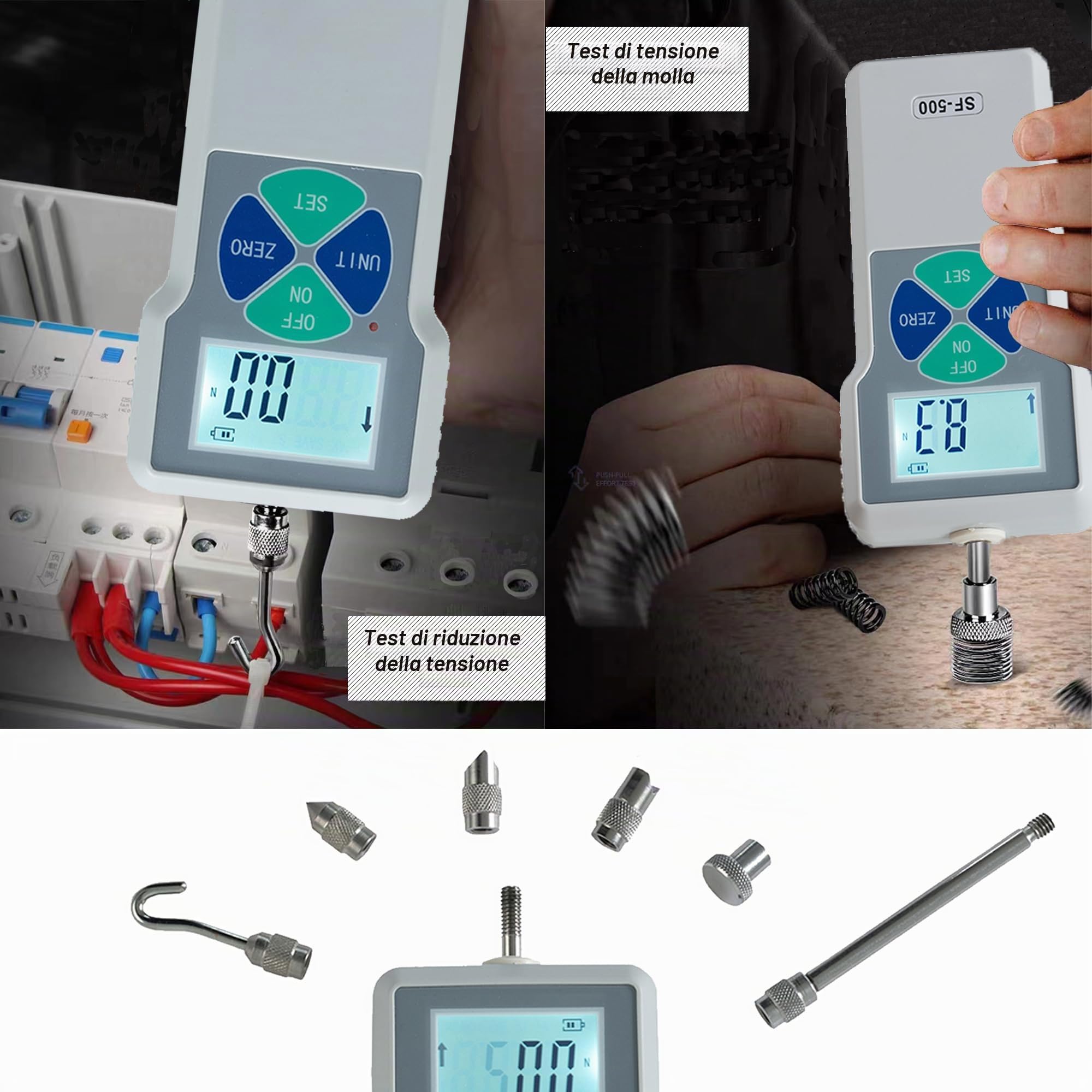 Beslands Misuratore di forza push-pull,SF-500 Misuratore di Portata Digitale 500N Scala del Tester di Forza LCD, Alta sensibilità & Precisione