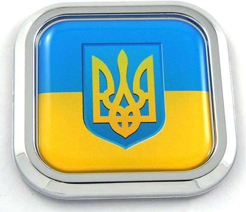 Calcomanía 3D de la bandera de Ucrania con borde cromado cuadrado para automóvil, calcomanía para parachoques de 2 pulgadas disponible en Yaxa Peru