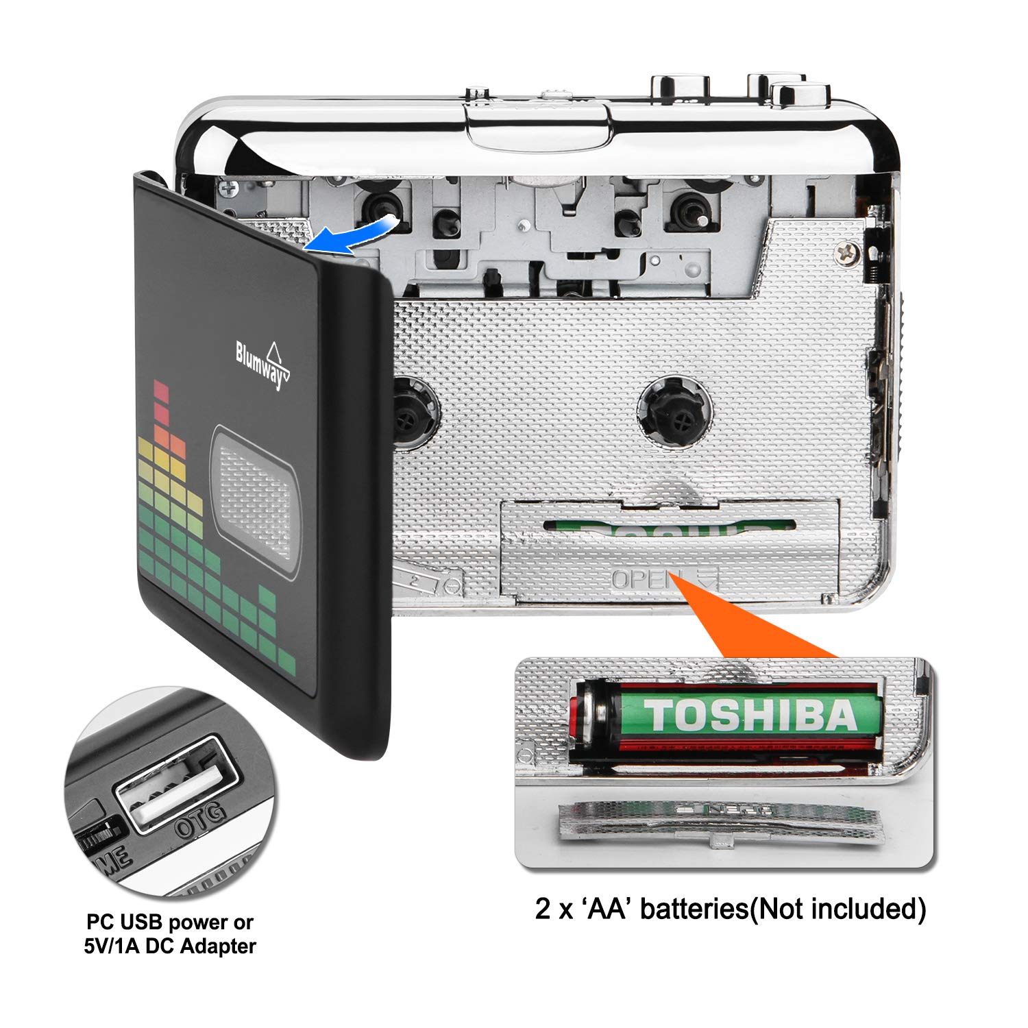 BlumWay Convertitore da cassette a MP3 tramite unità USB, convertitore di cassette digitale Audio Music Tape con auricolare