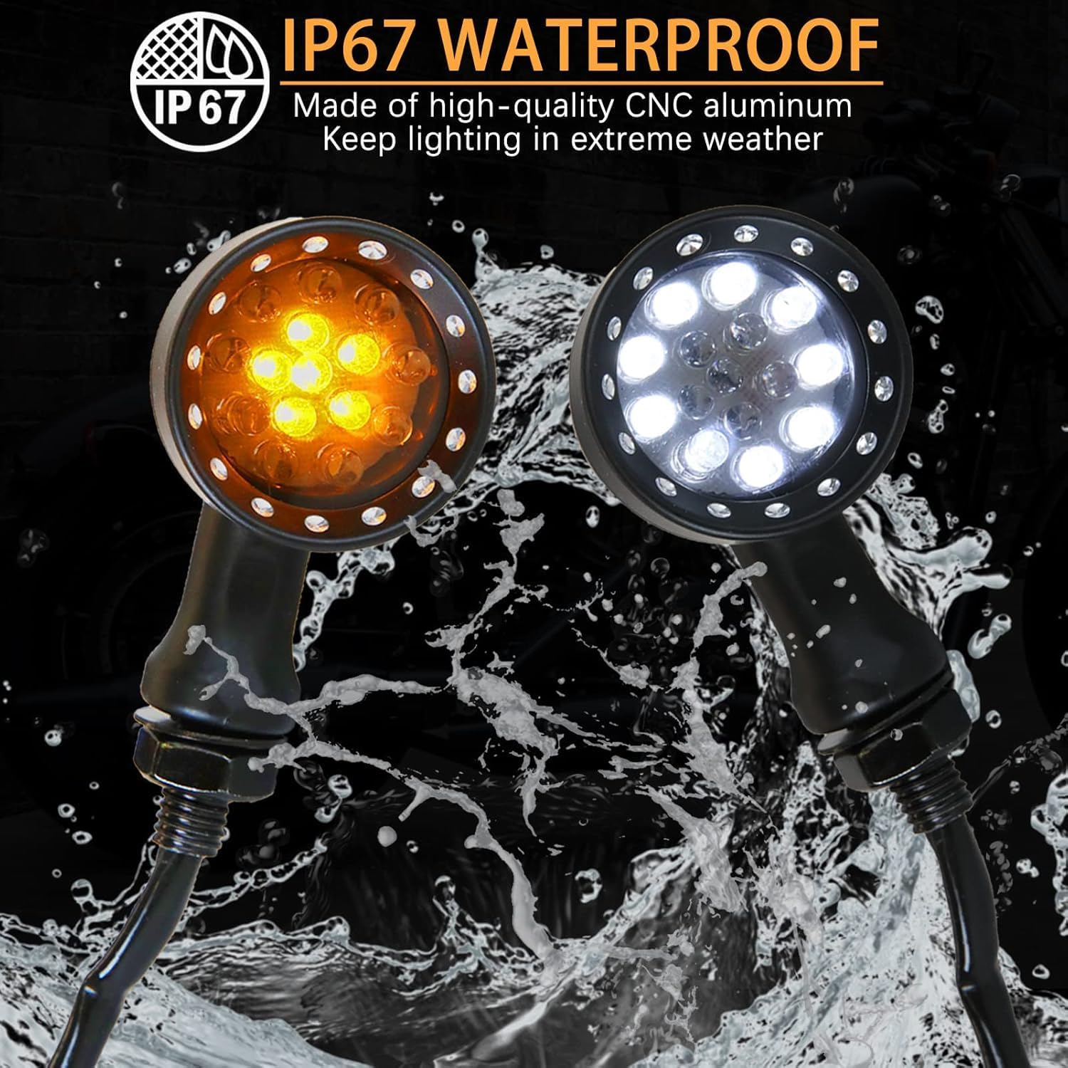 DREAMIZER Black Motorcycle Turn Signals 15 LEDs Bullet Front Rear Indicator Lights Amber White Light Compatible with Harley Cruiser Softail StreetBike Chopper Bobber Cafe Racer