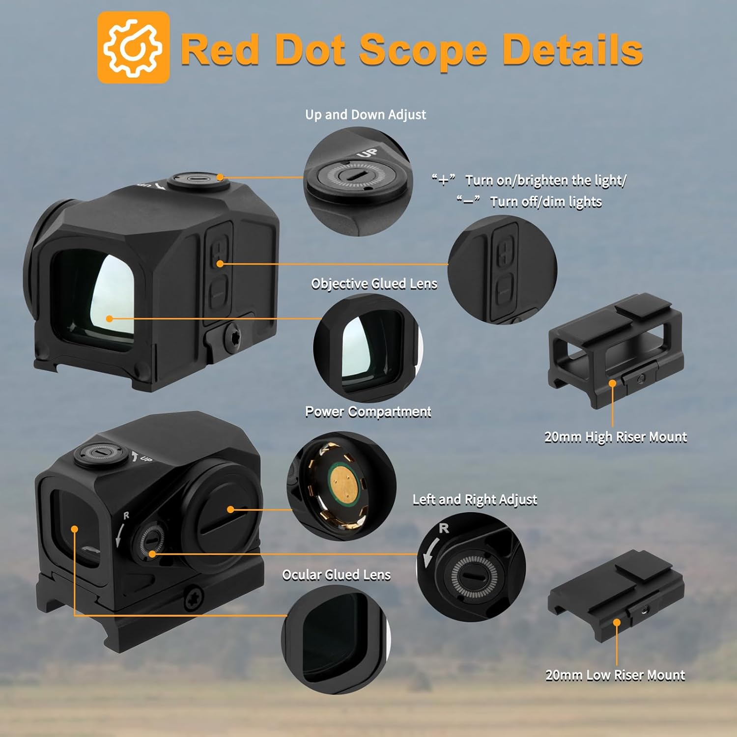 Reflex Sight, 1x19mm Shake Awake 3 MOA Green Dot Sight, 10 Brightness Adjustment Green Dot Scope, Shockproof Waterproof Green Dot Optics with 20mm Picatinny Rail Base(2Pcs)