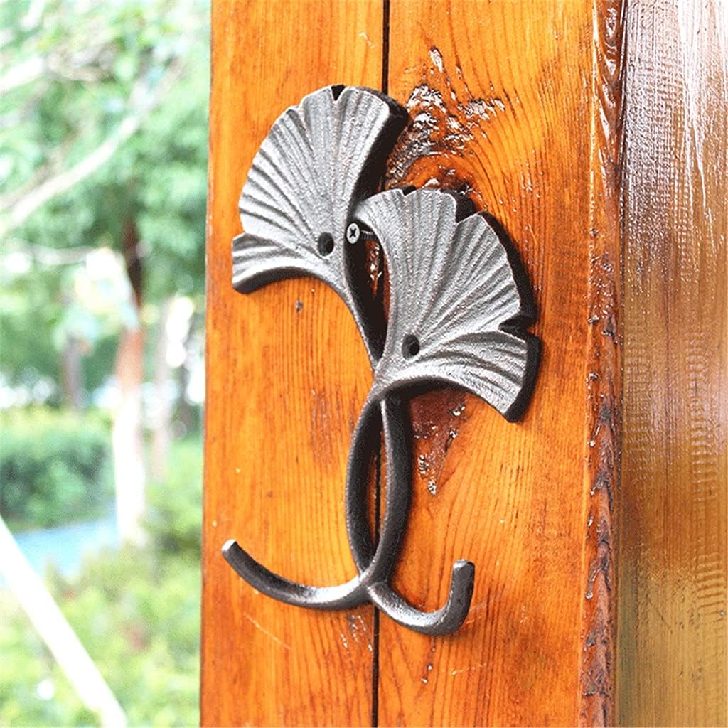 Farm House Ginkgo Leaves Cast Iron Wall Hook with 2 Hangers Vintage Rustic Home Garden Wall Decor Plant Metal Wall Hook