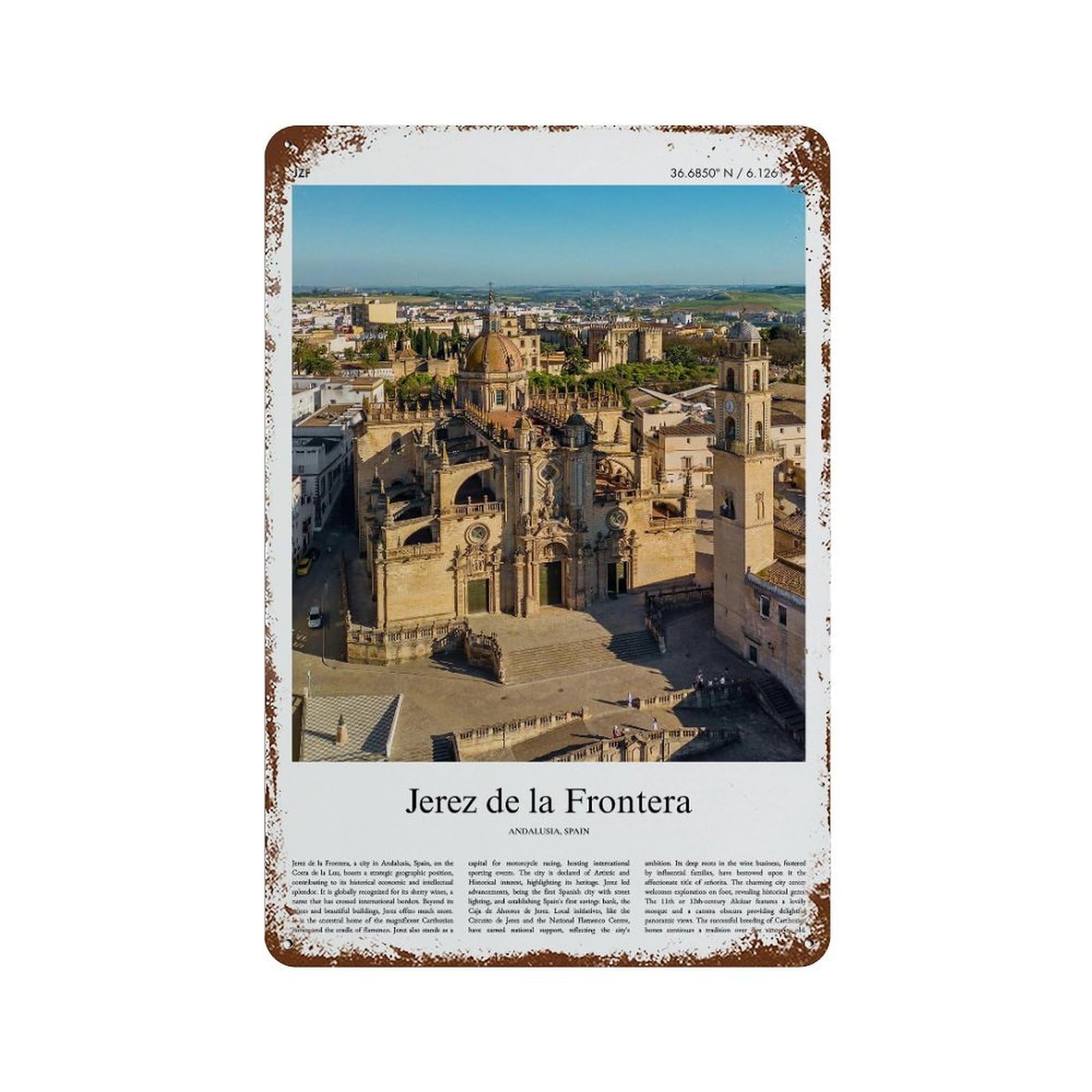xiaoxiaoshen Jerez De La Frontera Andalusia, Spain City Scenery Wall Decor Art Metal Tin Poster Modern Home Decor Art Home Bar Shop Decorations Vintage Sign 30x20cm