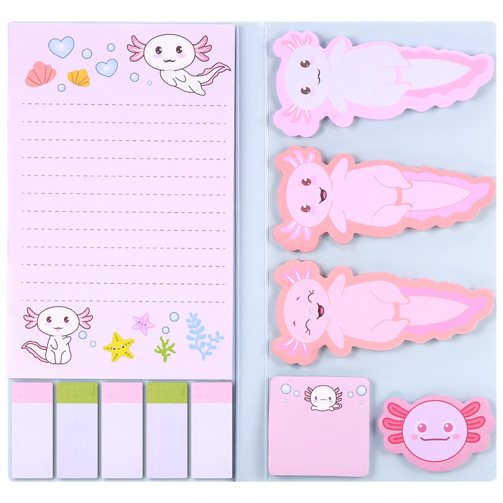 JIANTA Axolotl Sticky Notes, Cute Cartoon Pastel Memo Set, Mexican Walking Fish Sticky Notes - Image 2