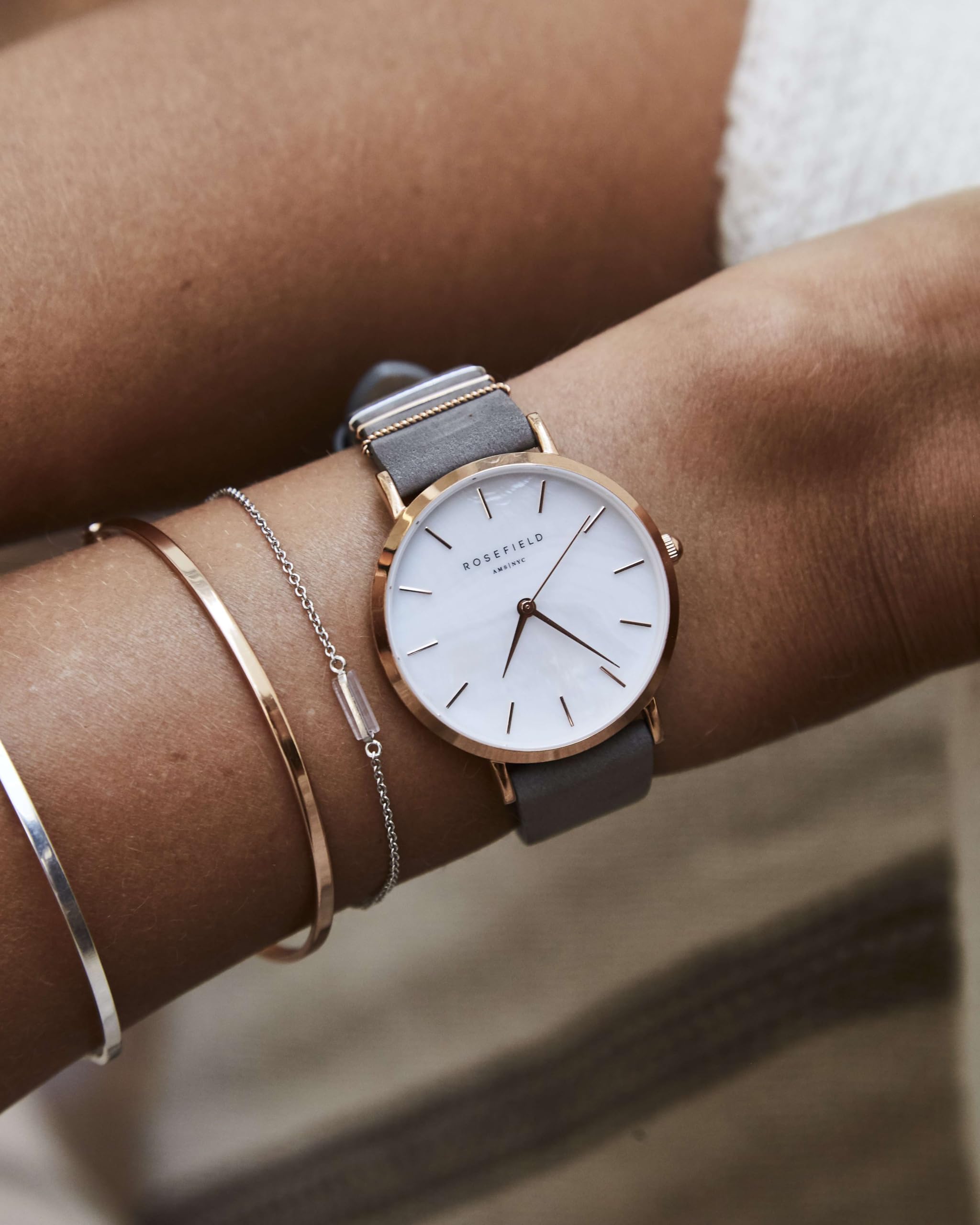 Rosefield Geschenkset Damen West Village Elephant Grey + Mesh Rose Gold Strap WEGTR-X184