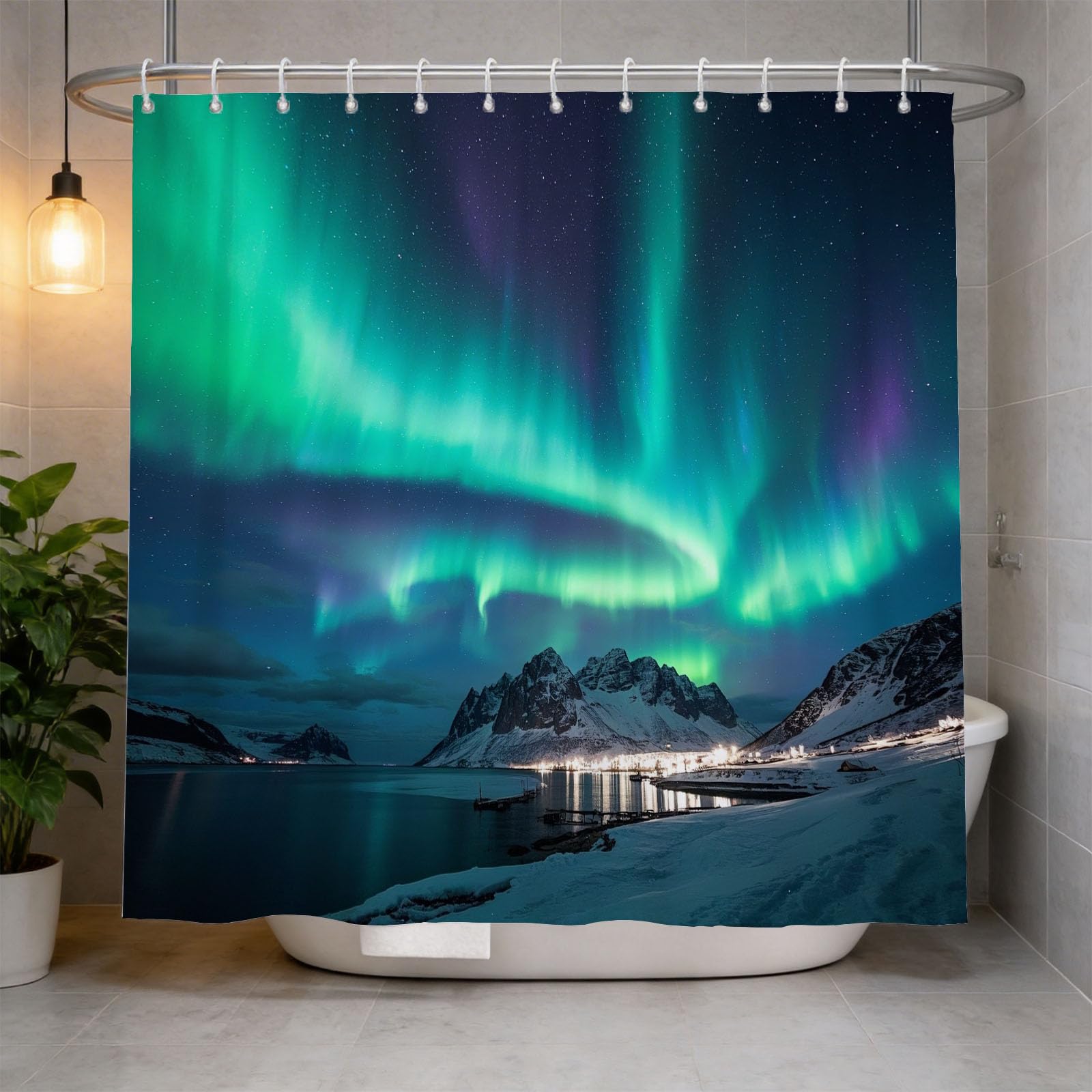 Hongduo 3D Aurora Star Mountain Shower Curtain for Stalls Bathtubs Nature Scene Bathroom Decor Shower Curtain Set Polyester Fabric Waterproof 120x180cm/48X71 Inch with Hooks