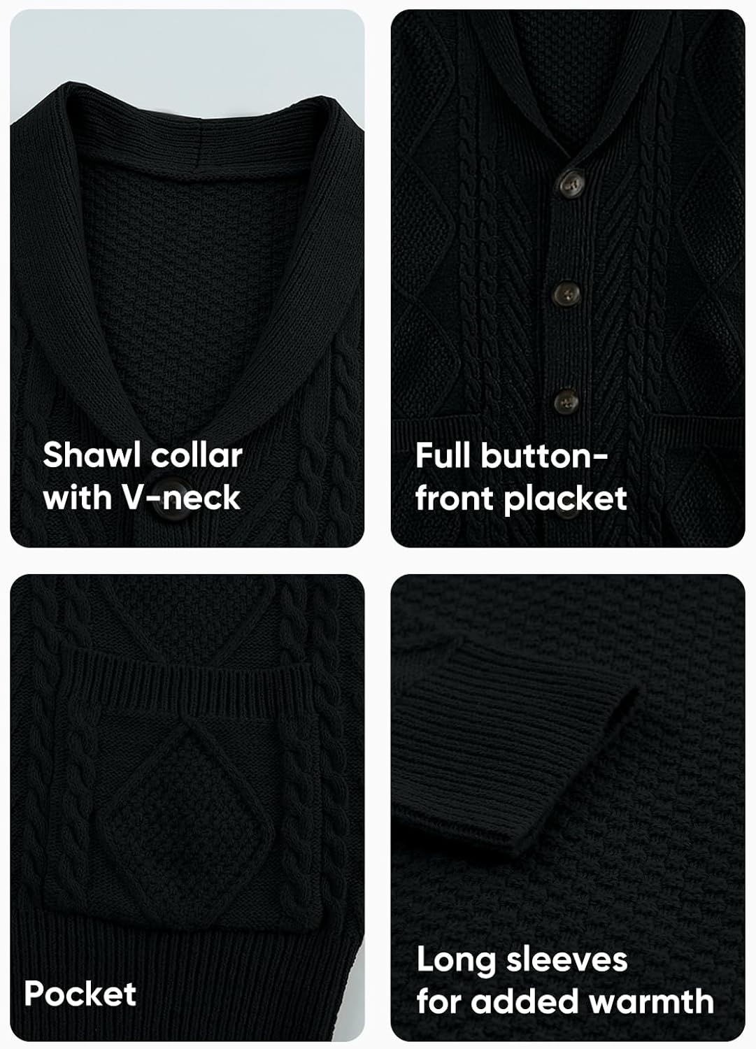 JMIERR Men's Casual Wool Blend Cardigan Sweaters Long Sleeve Shawl Collar Buttons Down Cable Knit Sweater - Image 6