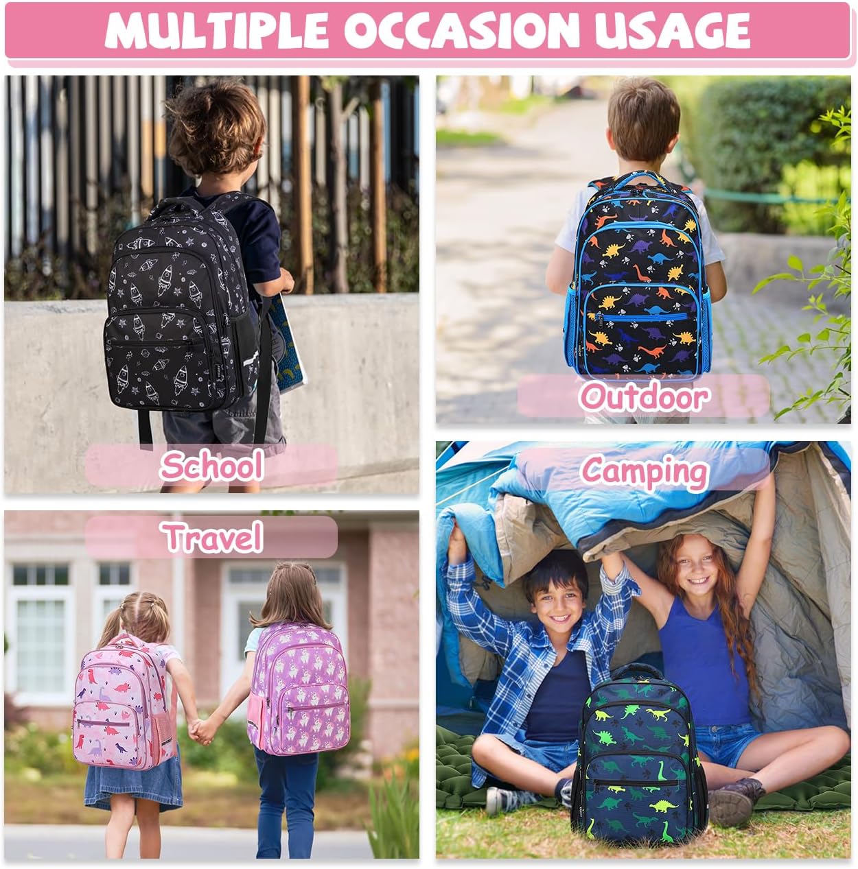 VASCHY Kids Backpack for Elementary School, Girlss Large Bookbags School Bags for Primary School/Travel Pink Dinos - Image 7