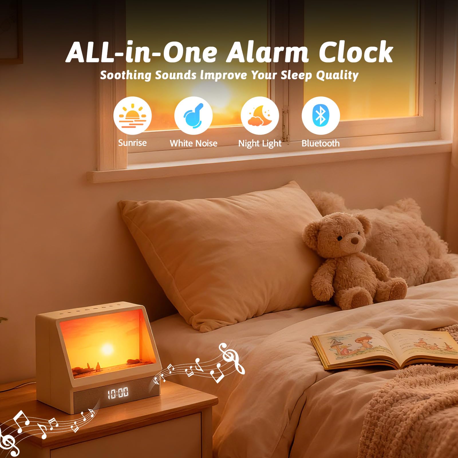 Gemmac Despertador Amanecer Simulador Luz Nocturna Inteligente Altavoces Bluetooth Ruido Blanco 12 Sonidos Relajantes Temporizador Musica Para Dormir Decoracion Hogar Habitacion Night Light Adultos