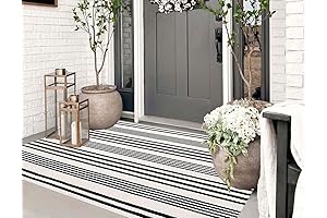 Striped Hand-Woven Black and White Large Porch Rug