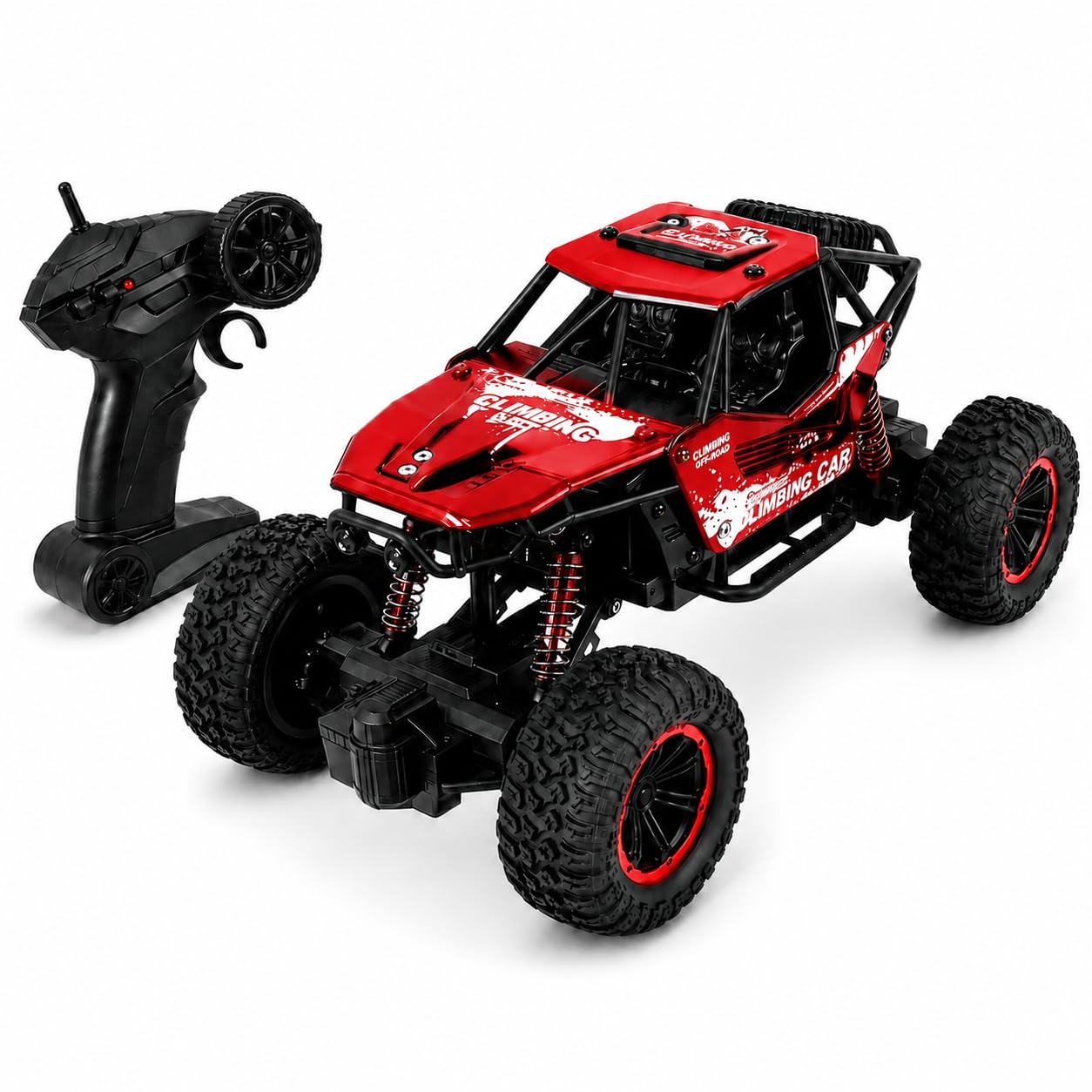 Rock Crawler Remote Control Car for Kids, 4WD Off-Road RC Climbing Car with High Suspension, Rechargeable Battery, All Terrain Toy Car for Boys & Girls (Red)-image-5