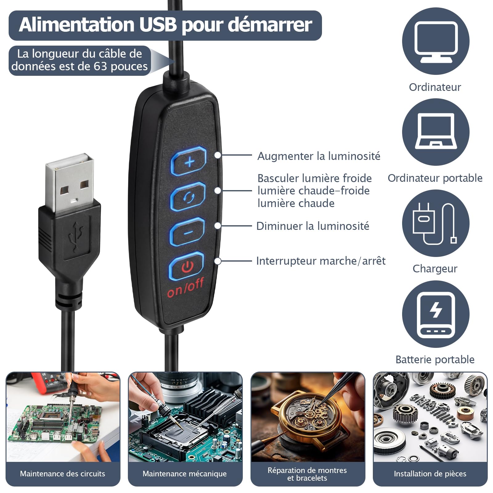 Troisième Main Soudure 6X Loupe LED Lampe 4 Bras Flexibles Support Circuit Imprimé Station de Soudage pour Bijoutier Electronicien Bricolage