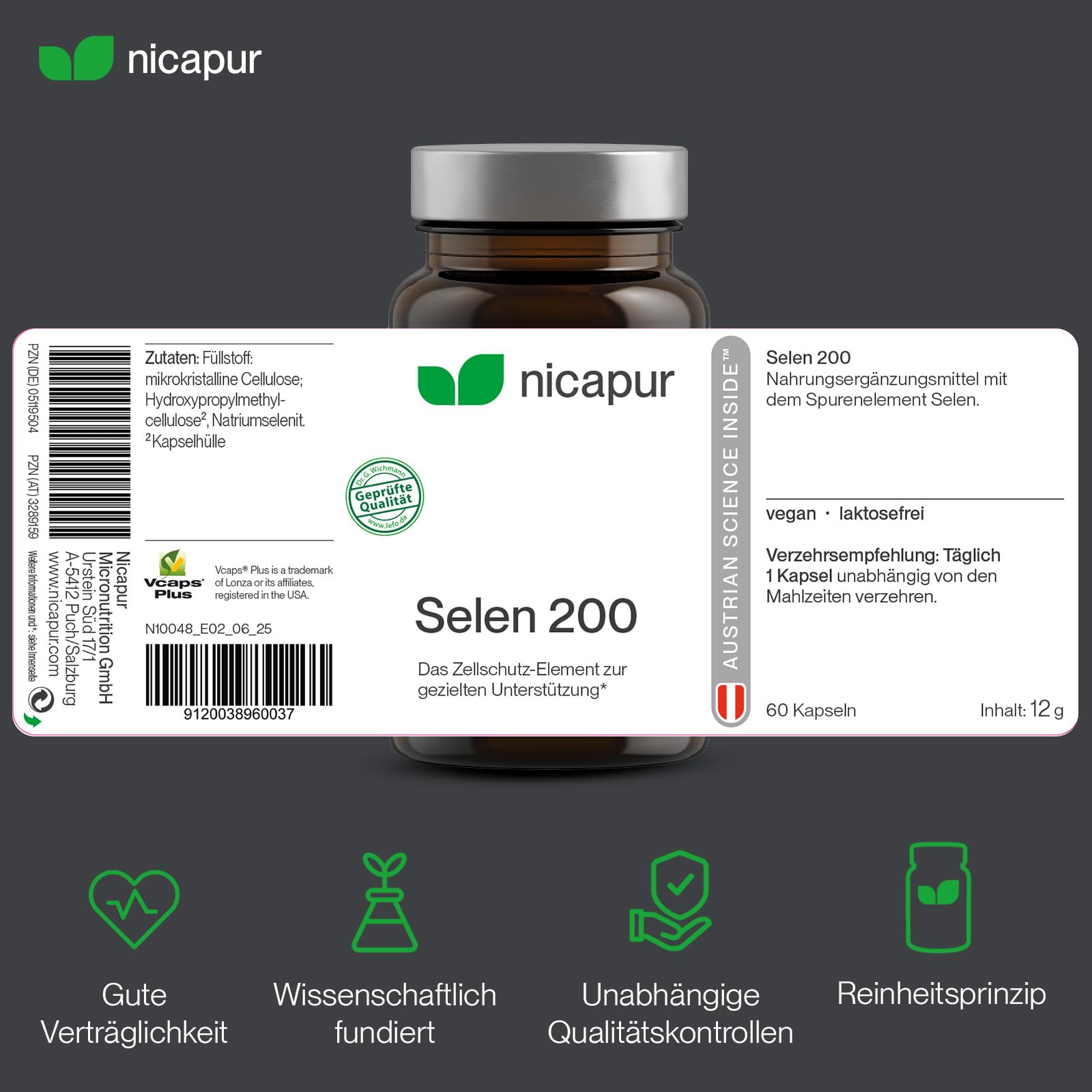 nicapur Selen 200 / Selen mit 200 µg Natriumselenit pro Kapsel, hochdosiert & vegan / Unterstützung der SCHILDDRÜSE & ZELLSCHUTZ vor oxidativem Stress