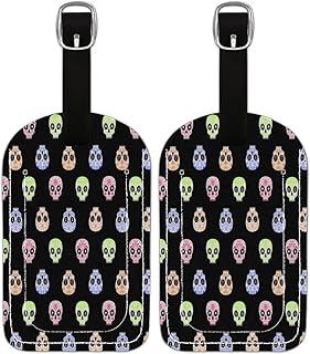 Etiqueta de bagagem PU Leahter para malas, proteção de privacidade, etiqueta de bagagem de viagem, etiqueta de mala de arco-íris, rosto de caveira fofo, etiqueta de bagagem de viagem, etiqueta de identificação para mulheres e homens