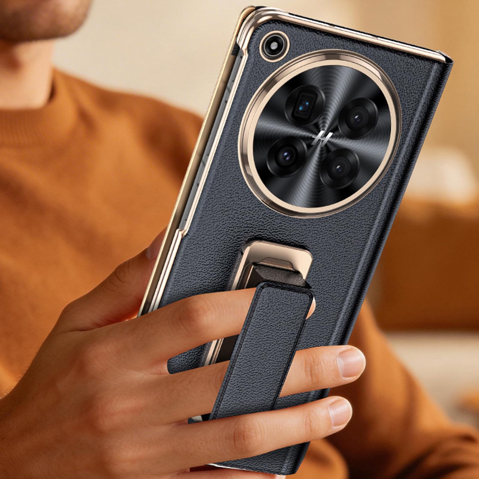 Etui z klapką do Oppo Find N6, regulowany stojak, szlufka na palec, skóra, luksusowa galwanizacja, ochrona przed upadkiem
