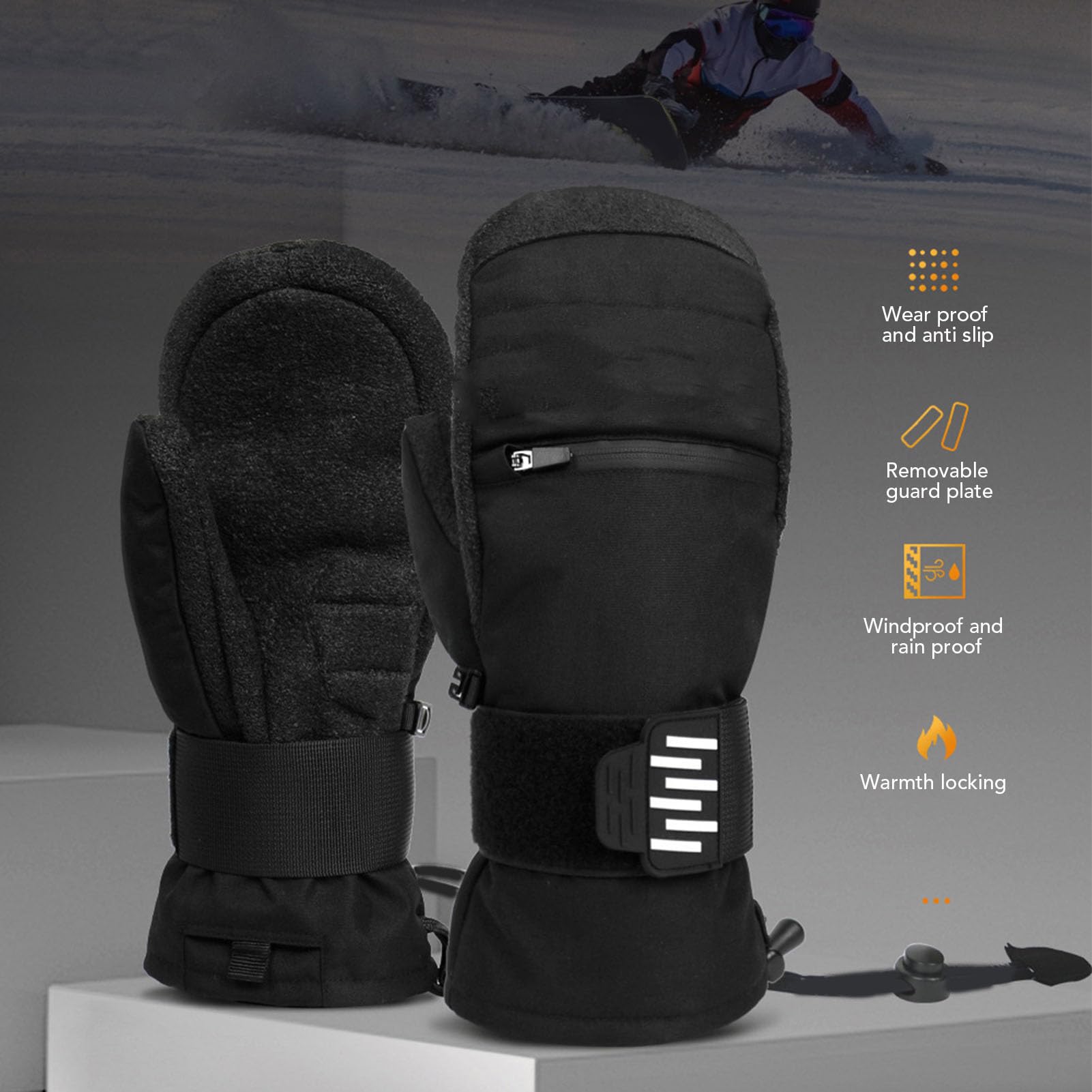 da Sci con Protezione per il Polso con Assorbimento degli Urti, Invernali da Snowboard in Fibra Aramidica per Uomo e Donna, Ciclismo, Escursionismo, Tempo Freddo, Neri