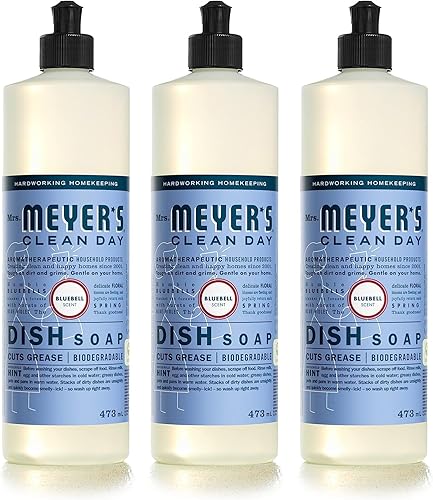 Mrs. Meyer's - Jabón líquido para platos, fórmula biodegradable, Bluebell, 16 onzas líquidas, paquete de 3