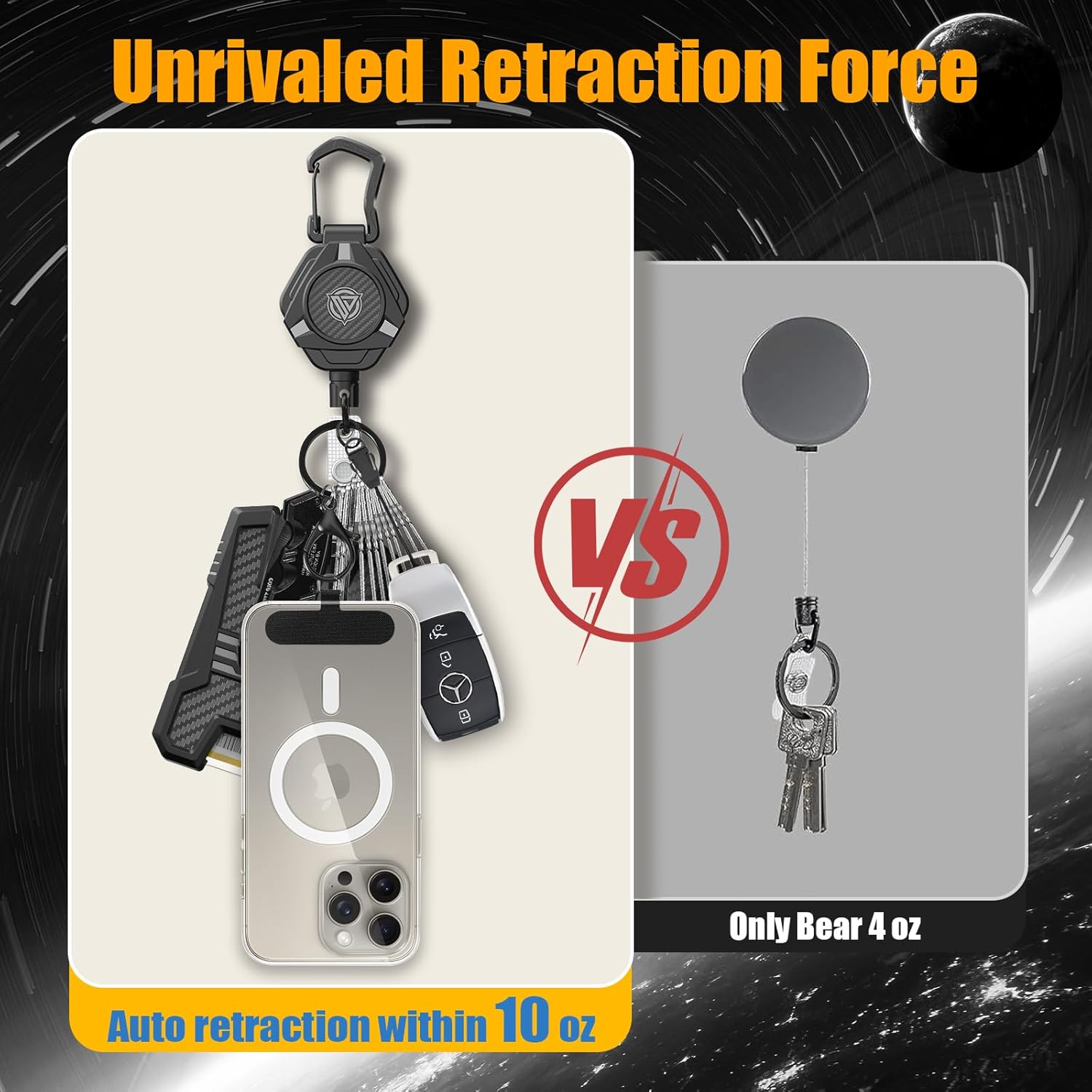 Oaridey Magnetic Retractable Keychain, Heavy Duty Carabiner Badge Holder with Phone Tether Tabs, Tactical ID Badge Reel with 31.8'' Coated Steel Cord and Lobster Clasp, Bearing 10.0 oz - 2 Pack - Image 4