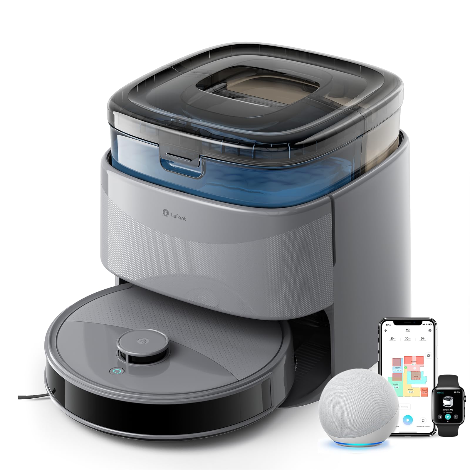 LEFANT M3 MAX Robot Aspirapolvere e Lavapavimenti 3-in-1 con Mini-Station All-in-One, 20.000Pa, Navigazione Laser dToF + PSD, Autosvuotamento 3.2L, Lavaggio Mop 55°C, 210 Min, App/Alexa/Google