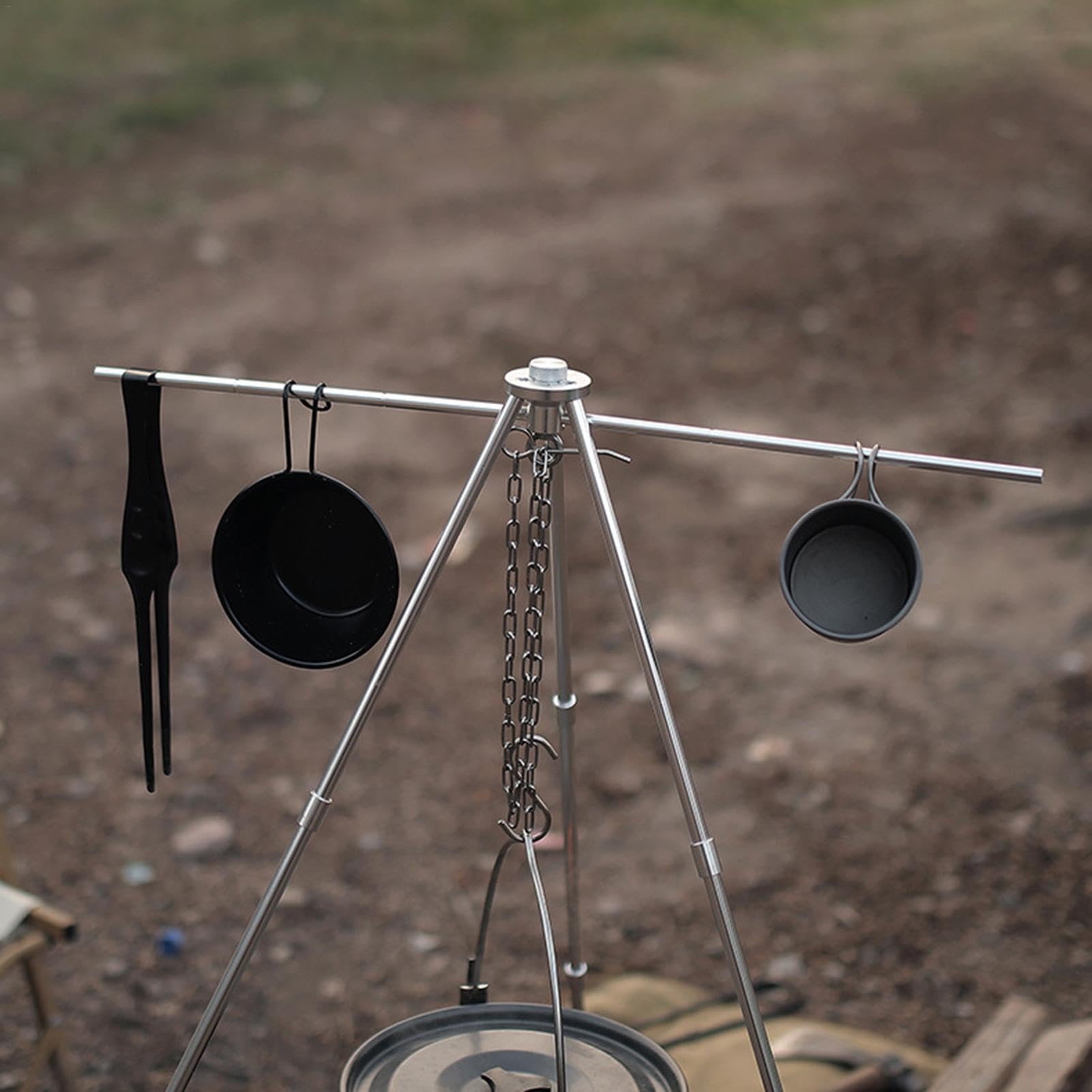 BBQ Tripod Hanger - Tripod Grill, Fire Camping Grill | Adjustable Cooking Tripod with Adjustable Suspension Chain, Campfire Cooking Tripod Stand Camping, Pot Pan Camping Tripod Hanger