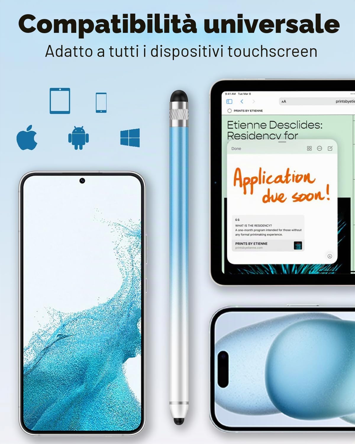 AmberVec Penna Stylus Capacitiva a Doppia Punta per Touchscreen iPhone iPad Android Tablet, Confezione da 2