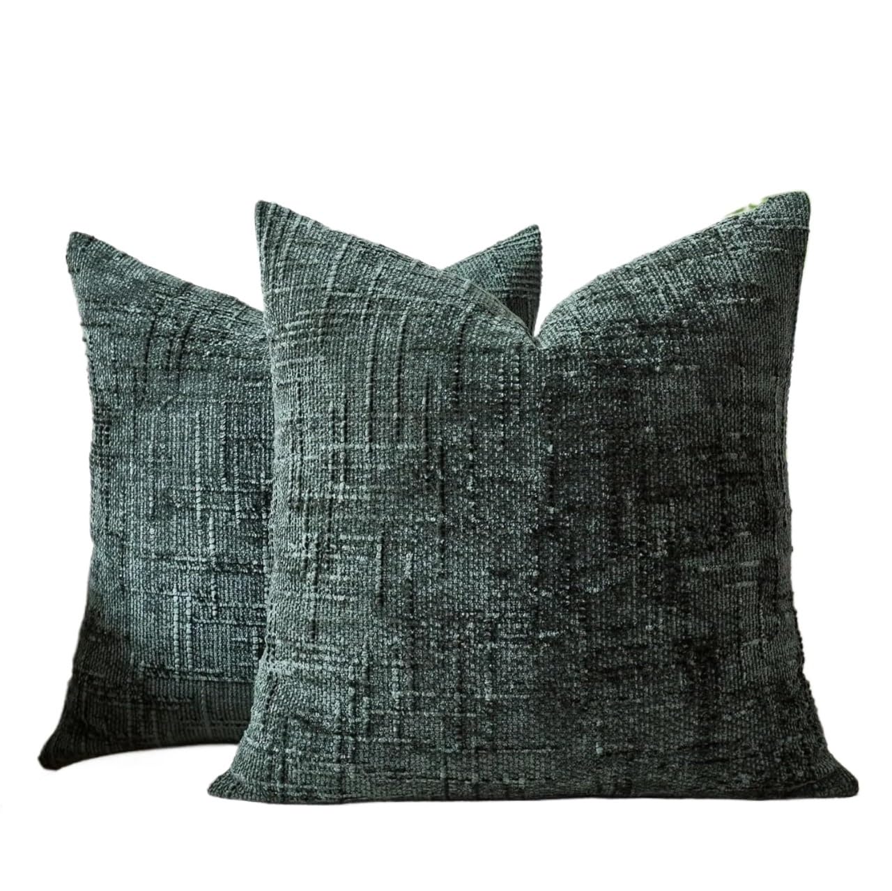 Housse de coussin en chenille faite à la main 50x50 cm vert foncé haut de gamme