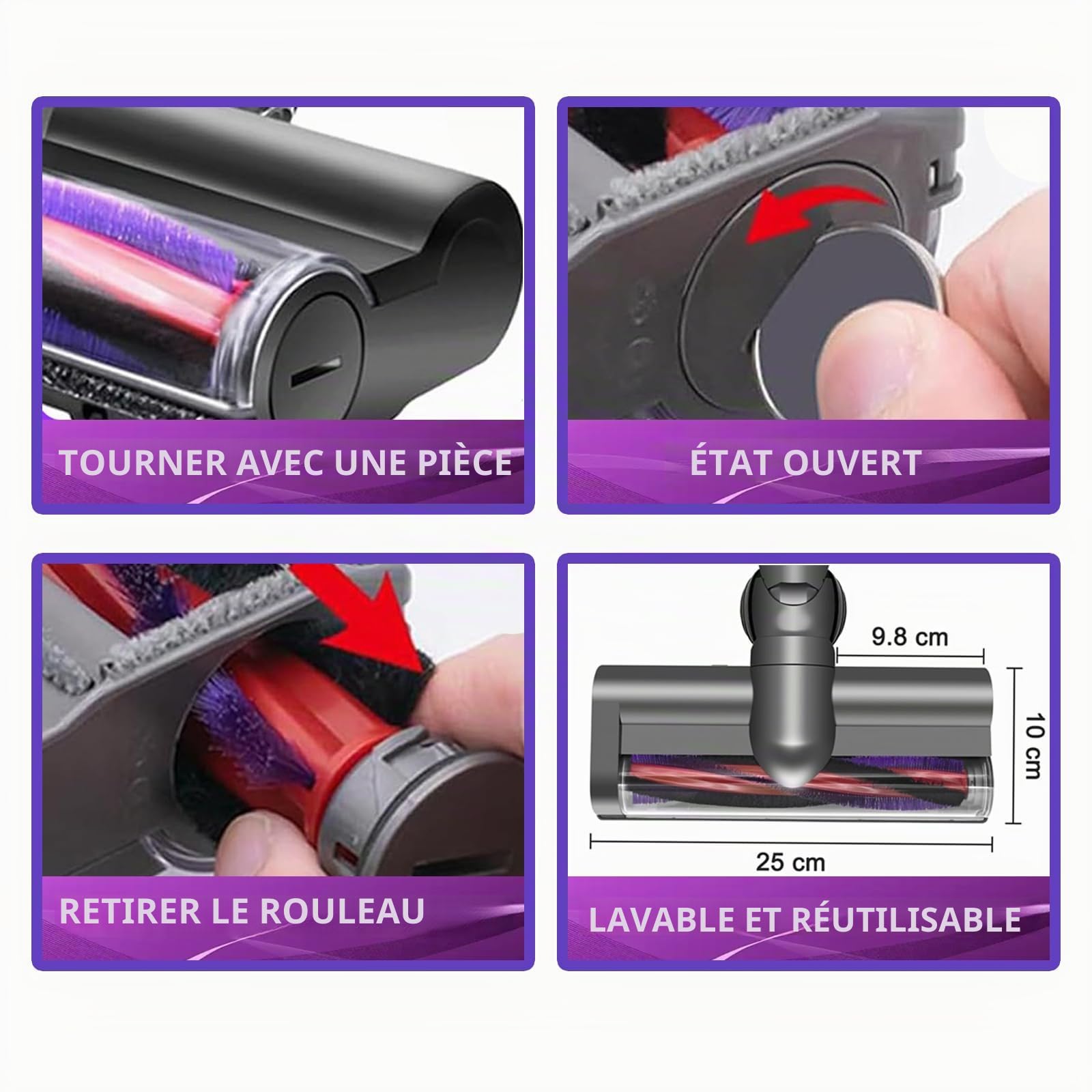 Tête de Brosse pour Dyson V6 DC58 DC59 DC62 DC72 D74 SV04 SV06 SV09, Brosse électrique pour Dyson V6 DC58 DC59 DC62 DC72 DC74, entraînement Direct pour Dyson V6, pour Sols Durs et Moquettes