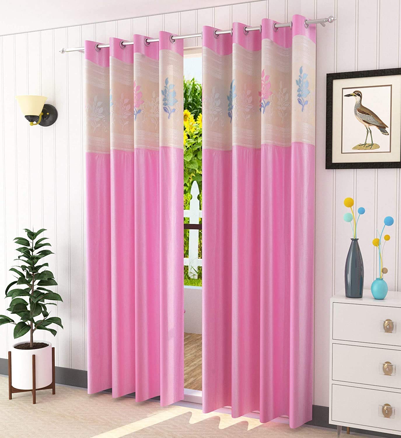 STAR DECOR Long Crush with Floral Net Patch Polyster Curtain - 9 feet Long Door, Pink [1 Piece], Grommets (B08DKYPMCG) Amazon Price History, Amazon Price Tracker