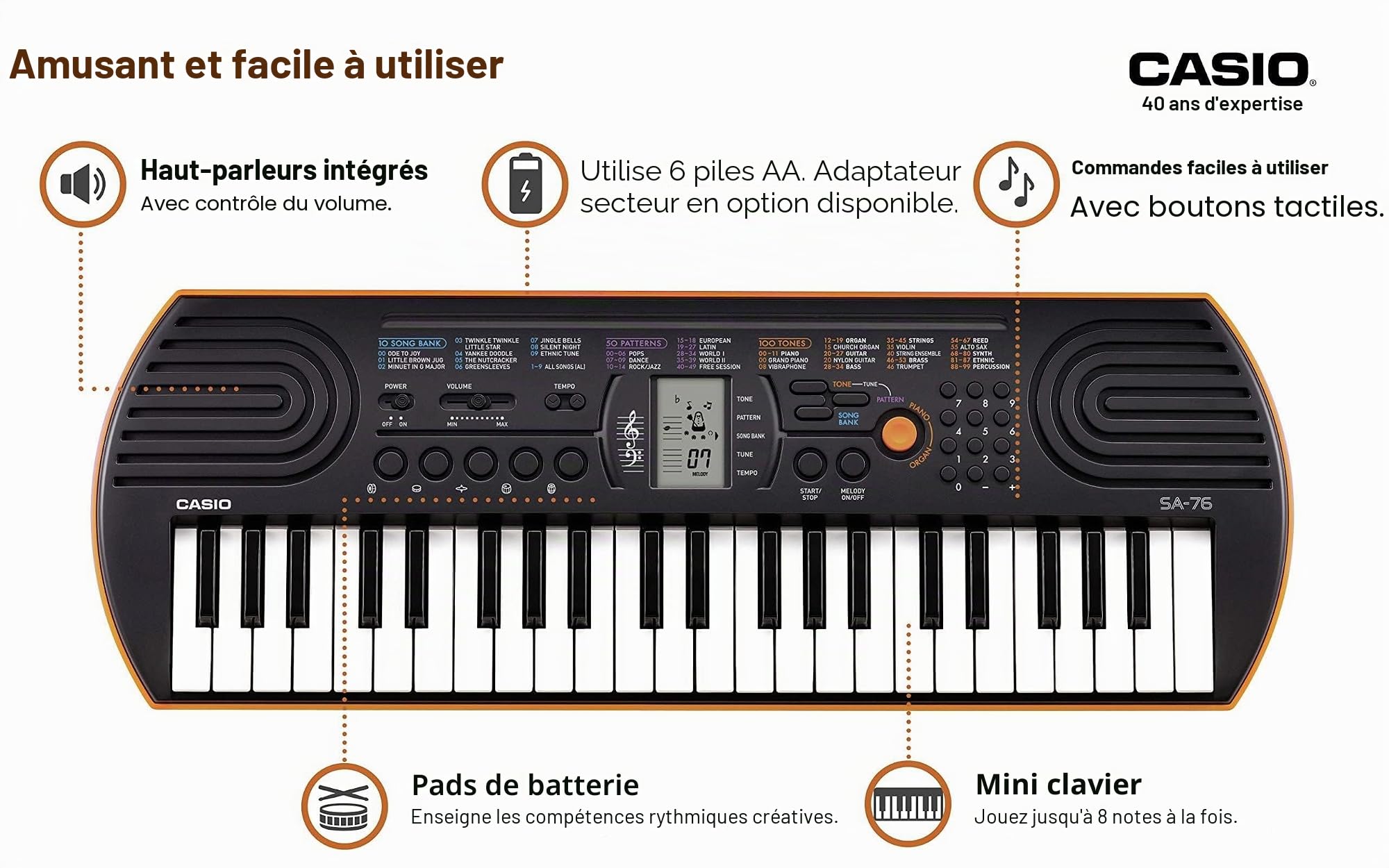 Casio - SA-76 - Clavier - Casio SA-76-44 Mini-Touches Noir