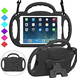 BMOUO Kids Case for iPad Mini 1 2 3 4 5, iPad Mini Case for Kids, with Shoulder Strap, Shockproof Handle Stand Kids Case for iPad Mini 1st/2nd/3rd/4th/5th Generation 7.9 inch, Black