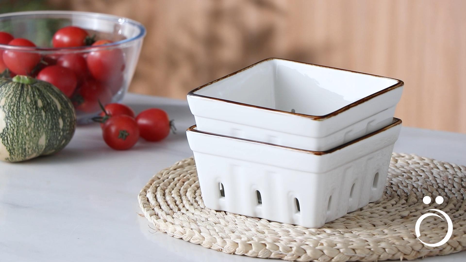 Amazon.com: ONEMORE Ceramic Berry Basket Square Fruit Bowls with