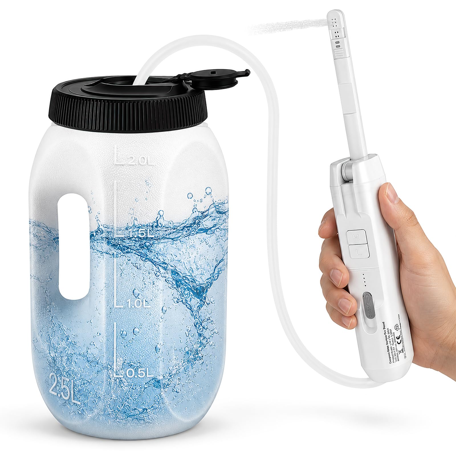 Electric Portable Bidet with 2.5L Water Tank, Rechargeable Travel Bidet Sprayer for Postpartum & Limited Mobility, Handheld Personal Bidet with Foldable Wand, High/Low Pressure, Wall Mountable