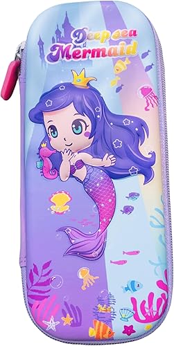 Miniatura 1 de Estuche para lápices 3D para niños, resistente al agua, con compartimentos, estuche para bolígrafos (sirena de pelo morado)