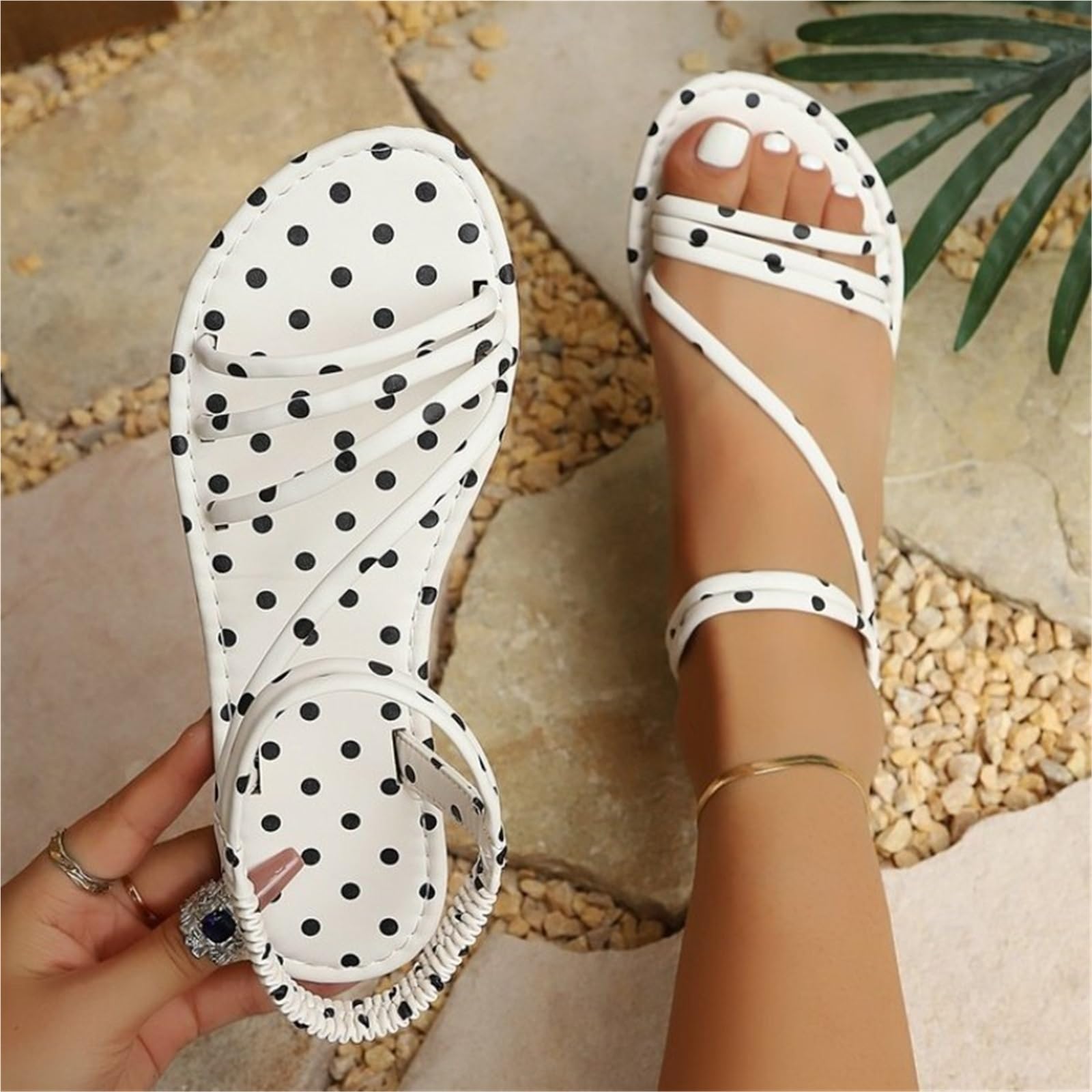 Plano De Tiras con Estampado De Puntos Retro De Verano