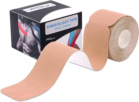 Kinesiology Tape Precut1 Pack Elastic Therapeutic Sports Tape Water Resistant Athletic Tape for Knees, Ankles, Shoulder, Elbow, Pain Relief and Injury Recovery 2 Inch x 16.4 feet Per Roll Beige