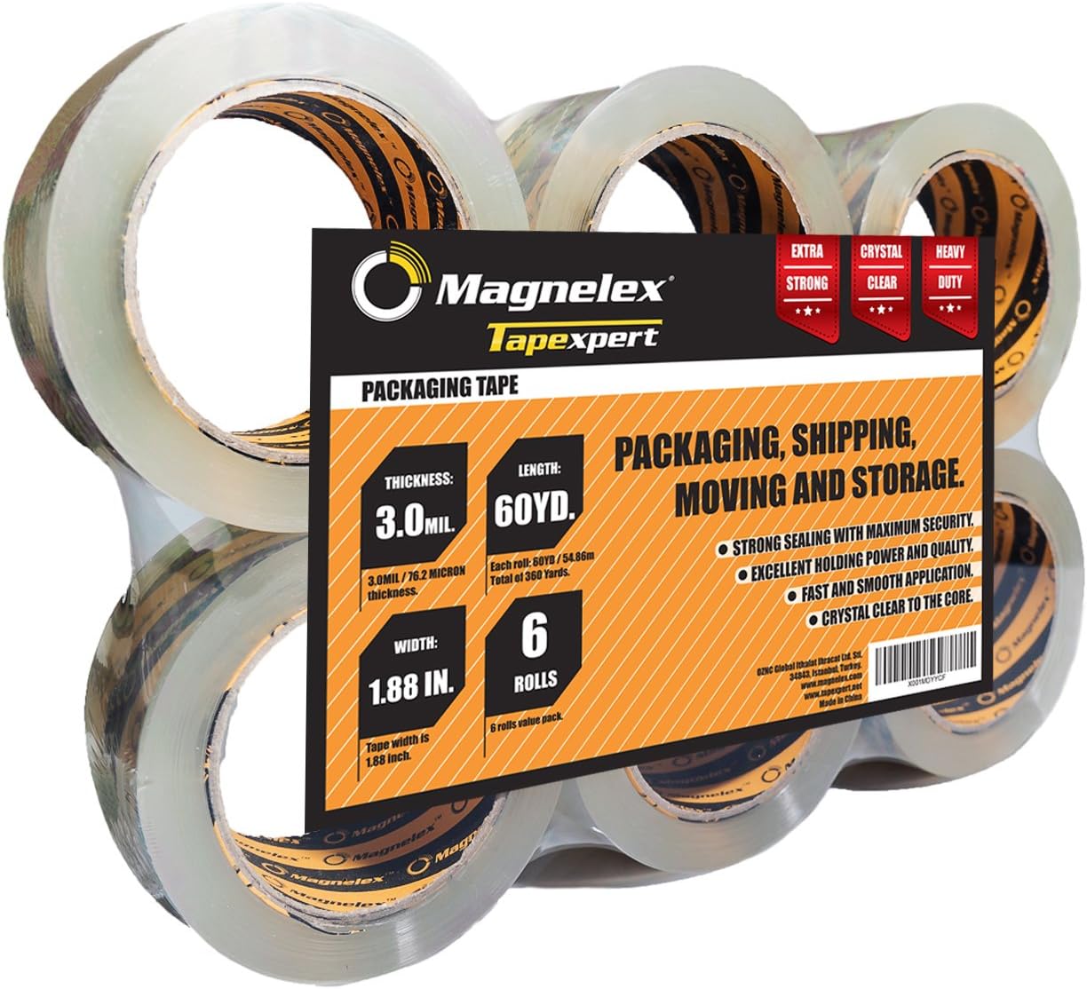 Tapexpert Premium Packing Tape Thicker, Tougher 3.0Mil. Crystal Clear Packaging Tape. 6 Rolls with Longer 60 Yards Each. Not Found in Stores. Resists Splitting, Tearing. Postal Approved