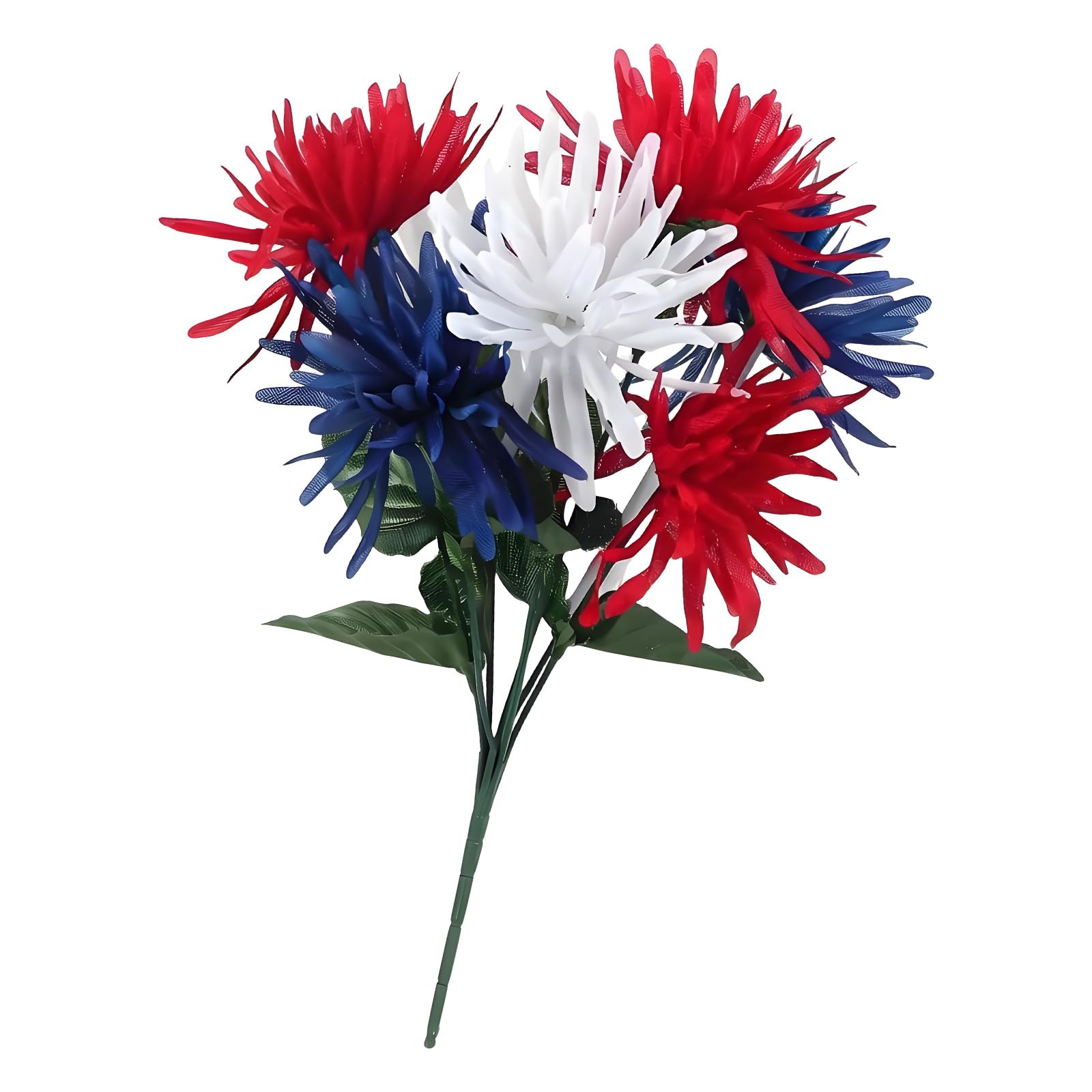 Kalttoy Chrysanthemum 2 Simulation Flower Patriotic Day Flower Arrangement For Home Decoration July Fourth Celebration Permanent Artificial Bushes