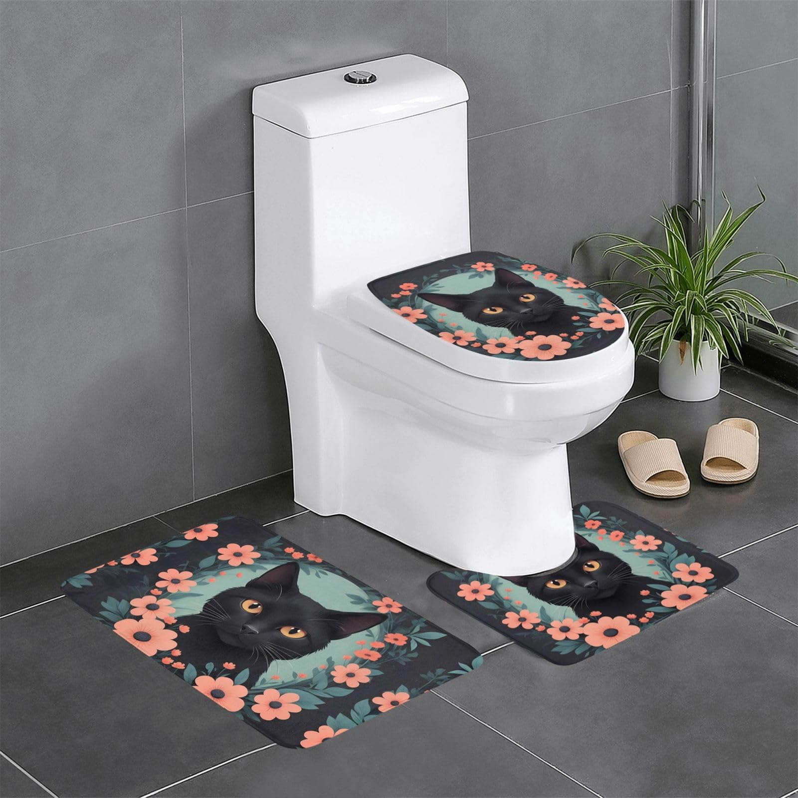 Tapis de salle de bain antidérapants YYHWHJDE - Ensemble floral 3 pièces chic
