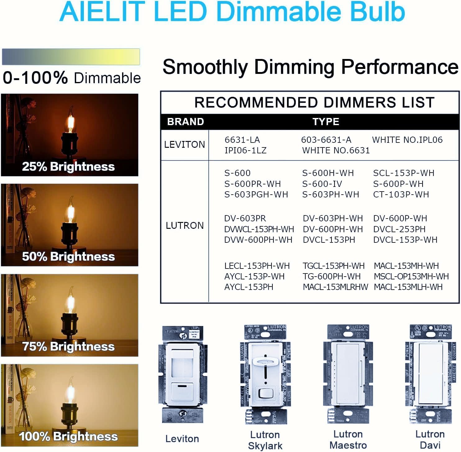 CA10 E26 Candelabra LED Bulb 25 Watt Equivalent, Dimmable, Soft White 3000K, 200 Lumens, 2W Vintage Filament Candle Light Bulbs for Hallway Entryway Porch Chandelier, 3-Pack