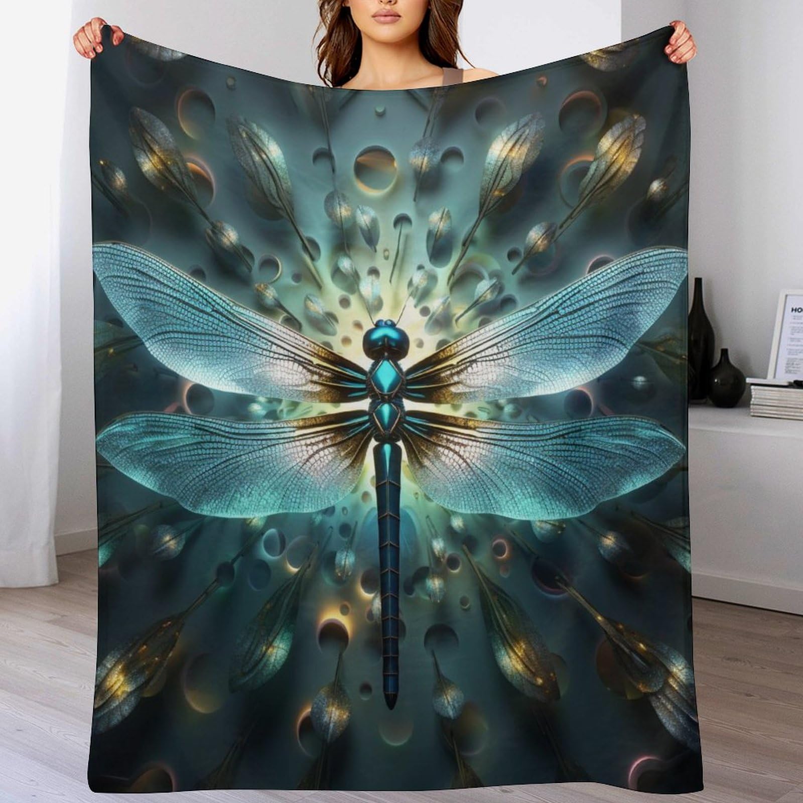 Couverture de salon libellule en flanelle 180x200 cm jeté de lit doux